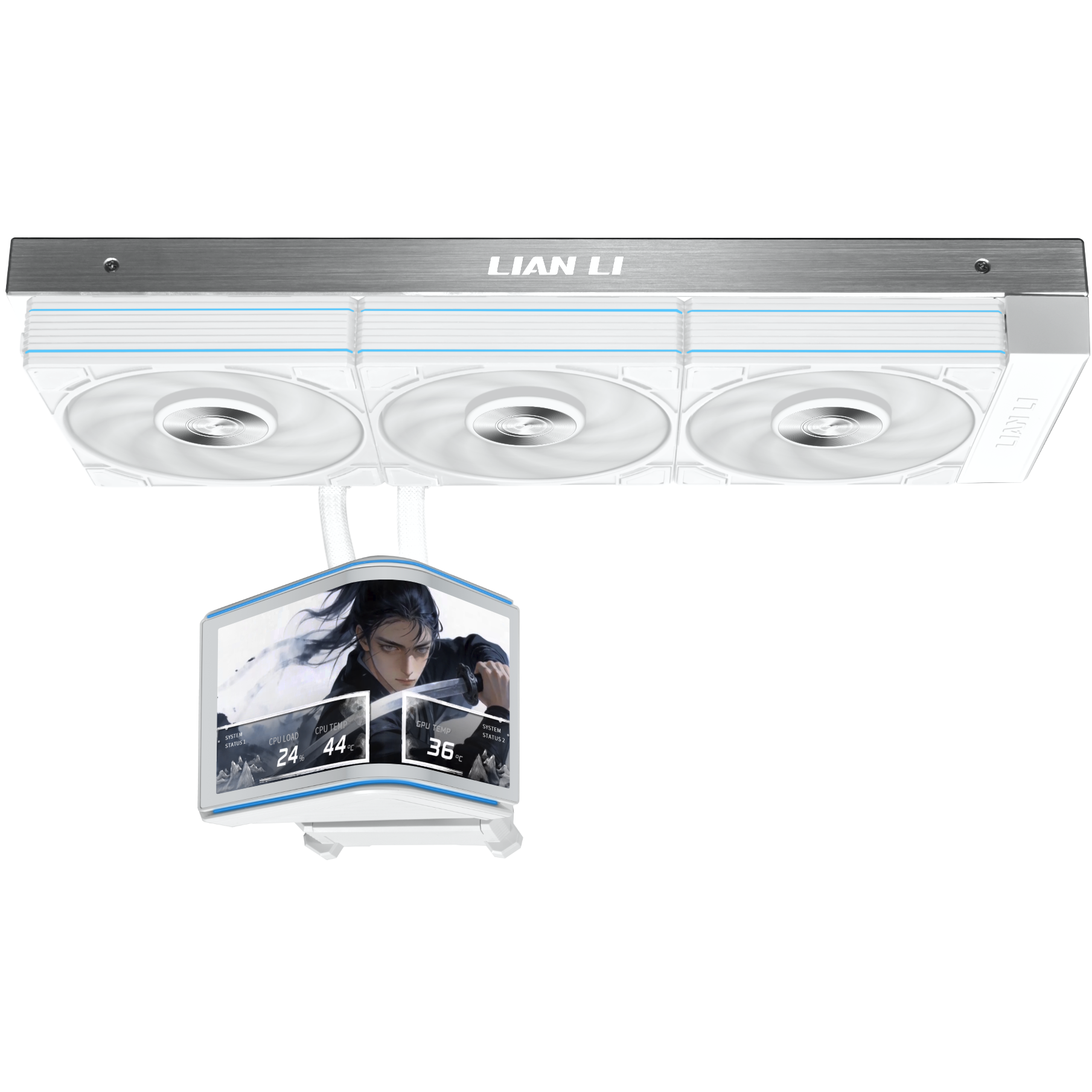 A large main feature product image of Lian Li HydroShift II OLED Curved 360P28 - 360mm AIO Liquid CPU Cooler (White)