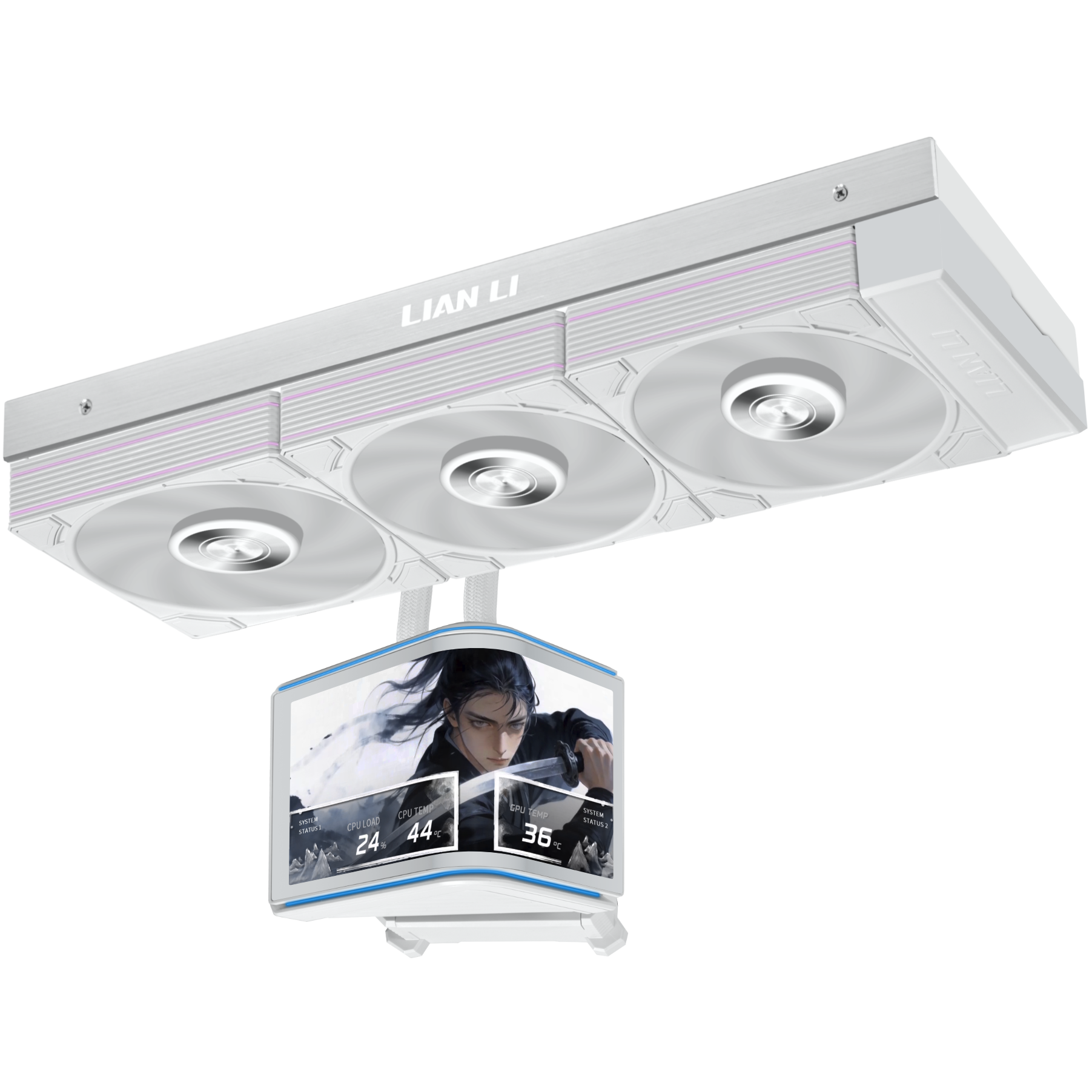 A large main feature product image of Lian Li HydroShift II OLED Curved 360P28 - 360mm AIO Liquid CPU Cooler (White)