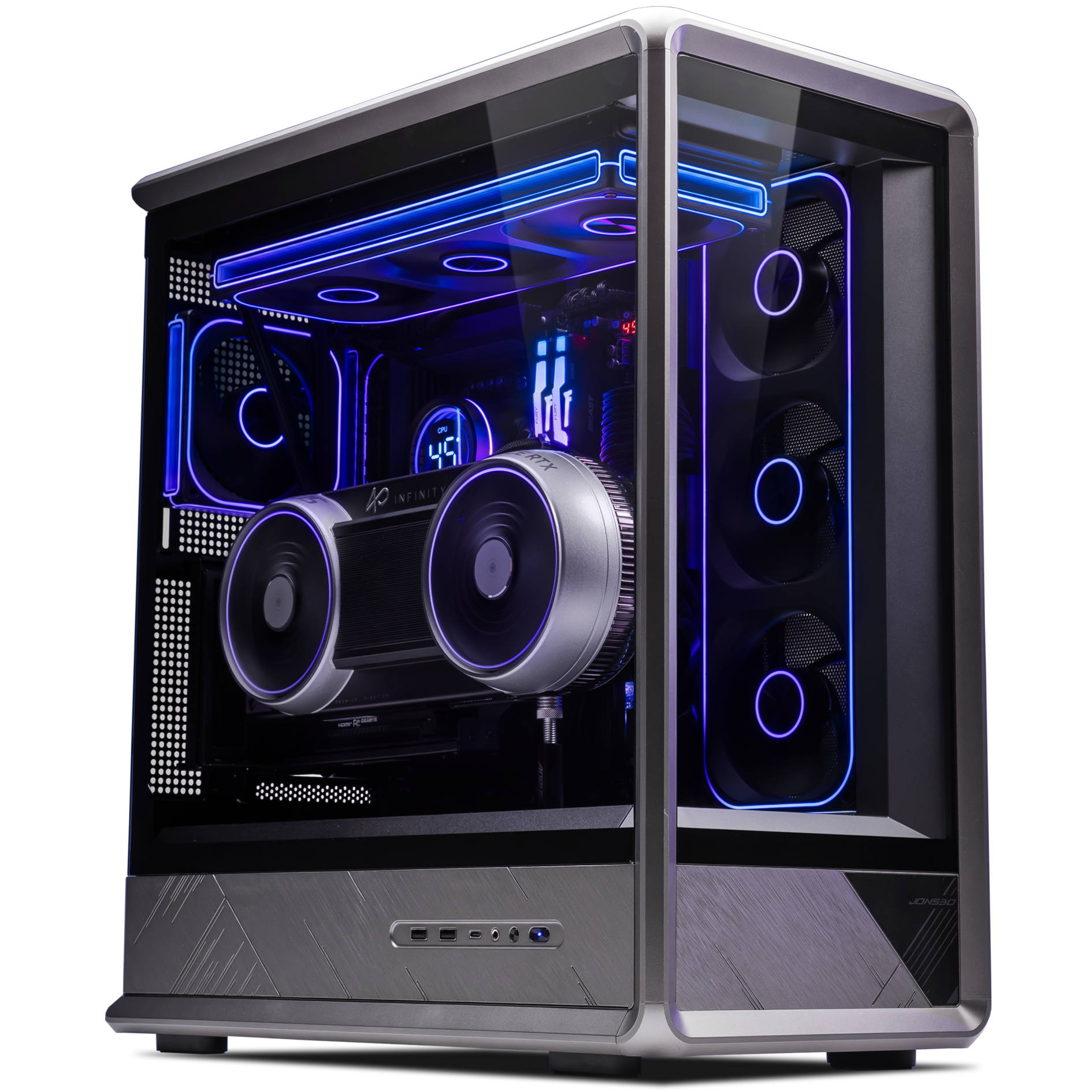 A large main feature product image of PLE Phantom RTX 5090 Prebuilt Ready To Go Gaming PC