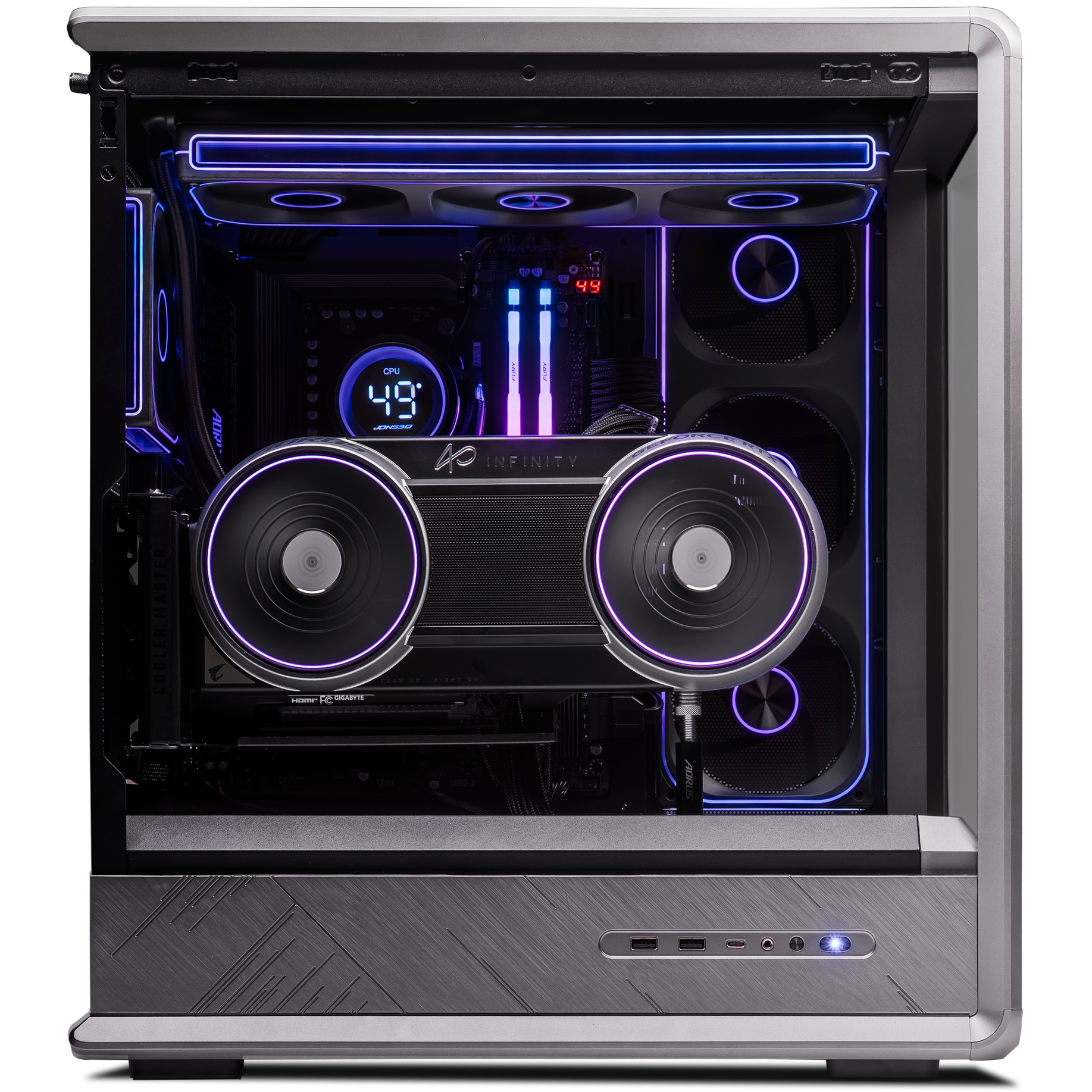 A large main feature product image of PLE Phantom RTX 5090 Prebuilt Ready To Go Gaming PC
