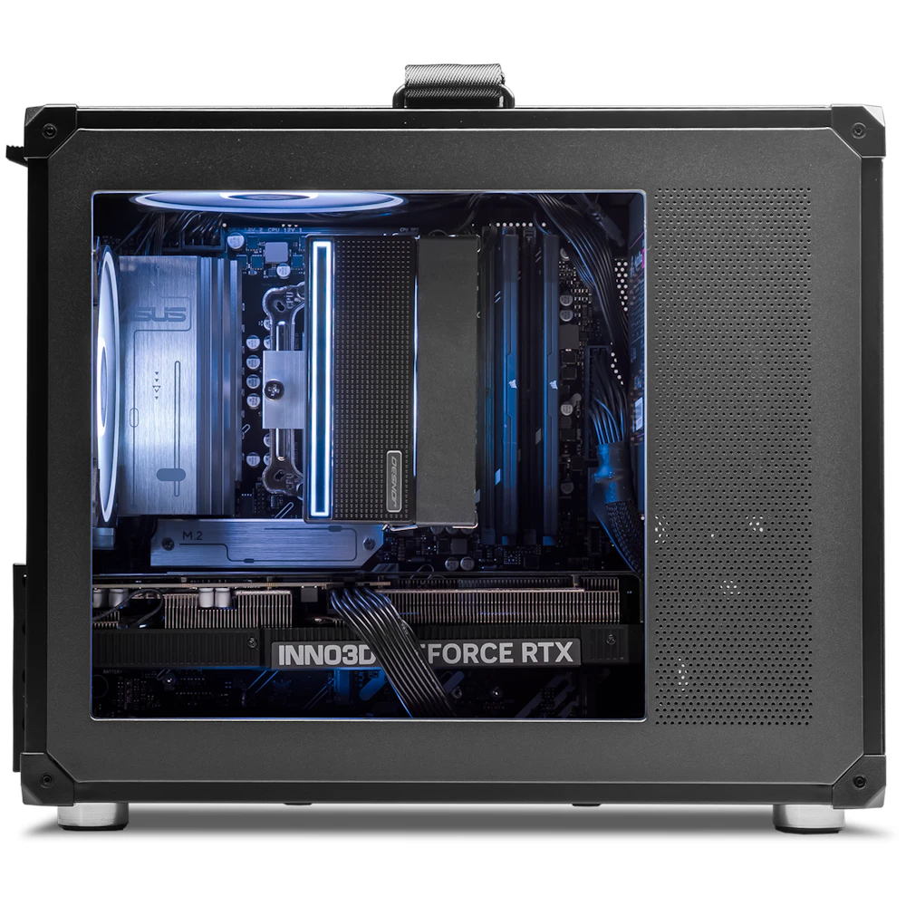 A large main feature product image of PLE Turret RTX 5060 Ti Prebuilt Ready To Go Gaming PC