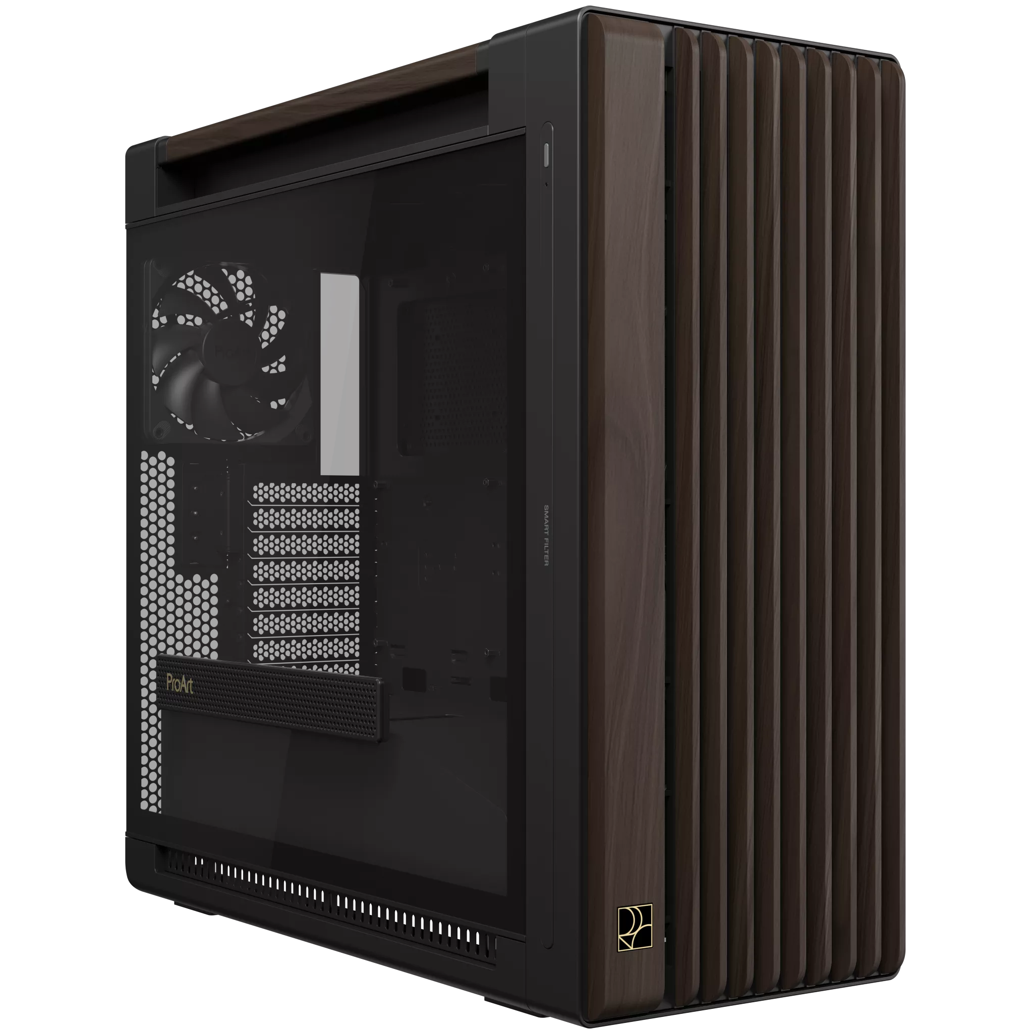 A large main feature product image of ASUS ProArt PA602 Wood Edition Mid Tower Case - Modern Black