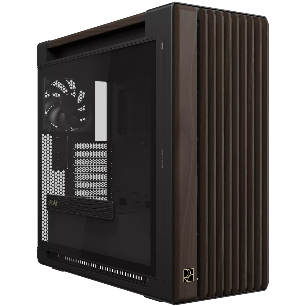 A large main feature product image of ASUS ProArt PA602 Wood Edition Mid Tower Case - Modern Black