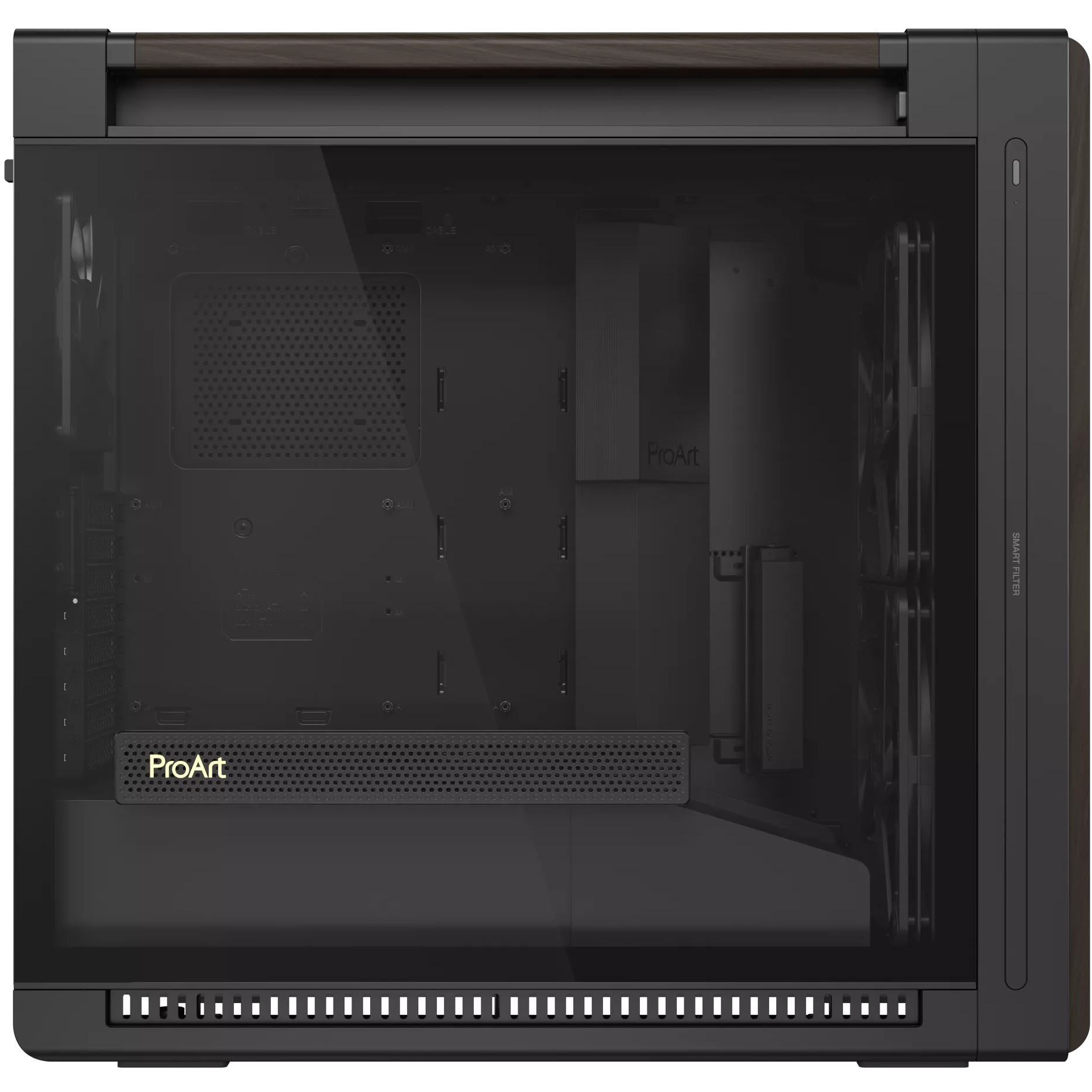 A large main feature product image of ASUS ProArt PA602 Wood Edition Mid Tower Case - Modern Black