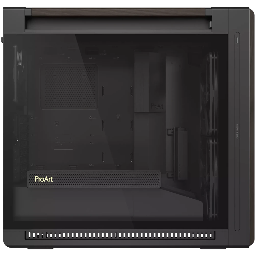 A large main feature product image of ASUS ProArt PA602 Wood Edition Mid Tower Case - Modern Black