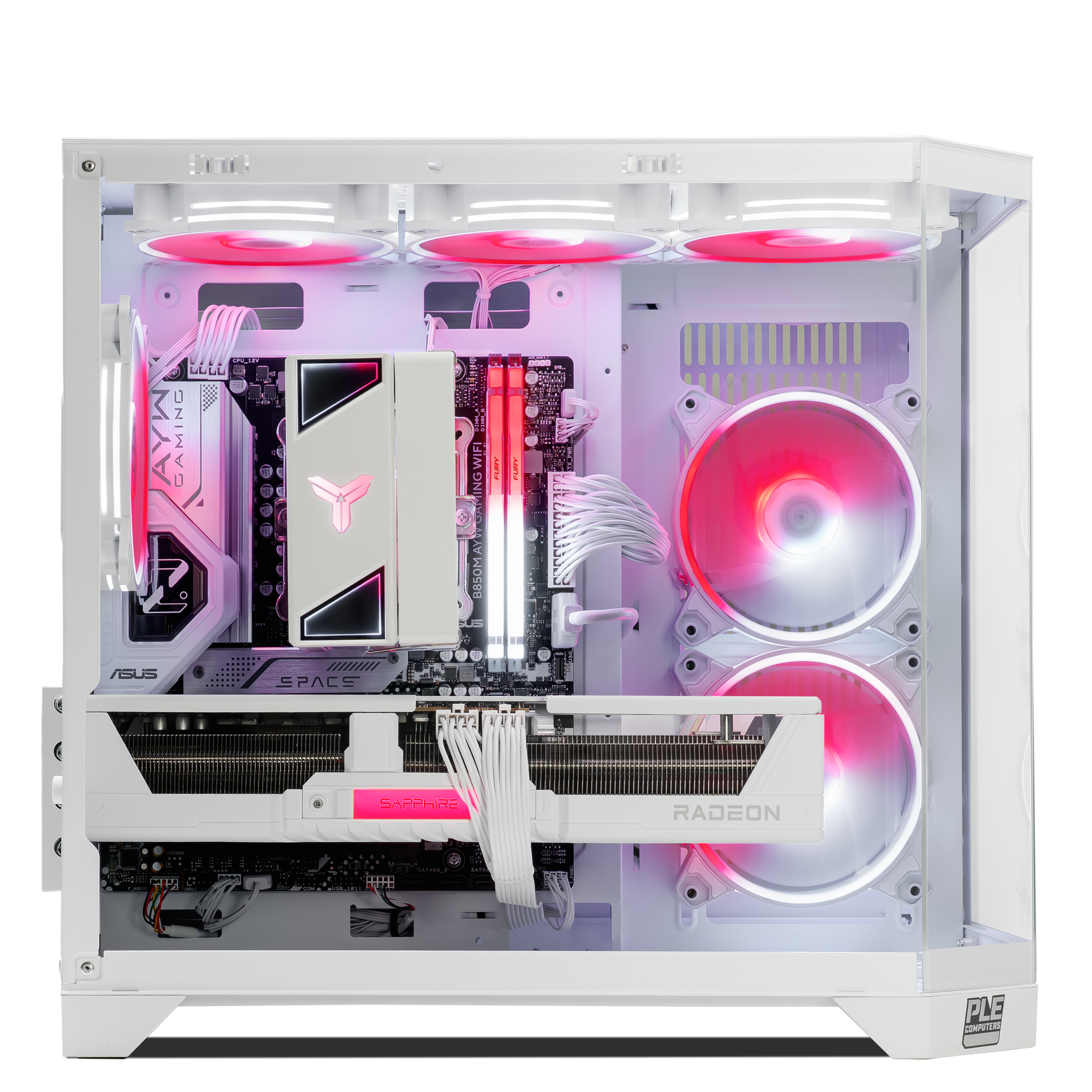 A large main feature product image of PLE Wisp 9070 XT Prebuilt Ready To Go Gaming PC