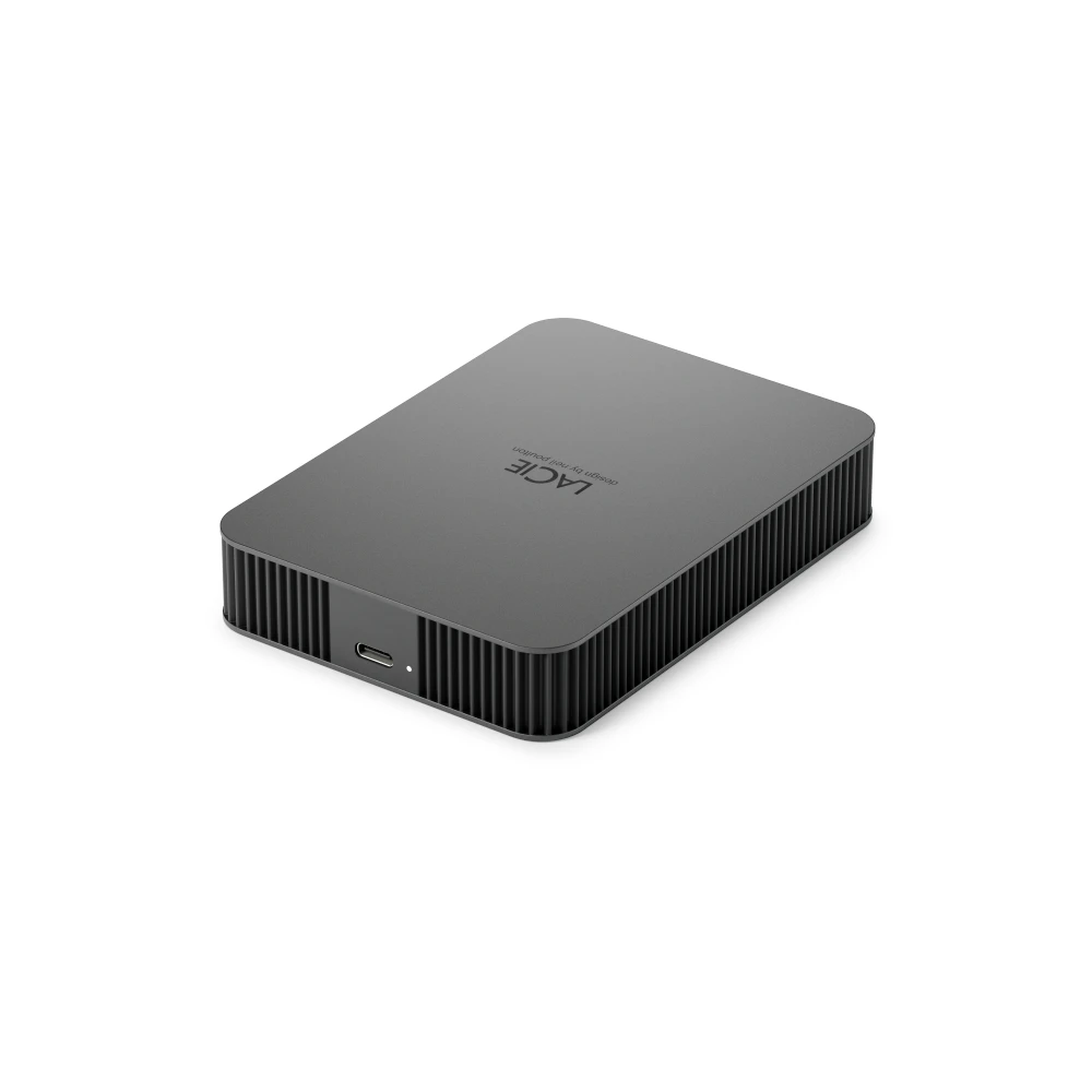 A large main feature product image of LaCie Mobile Drive Secure USB-C Portable HDD - 4TB Space Grey