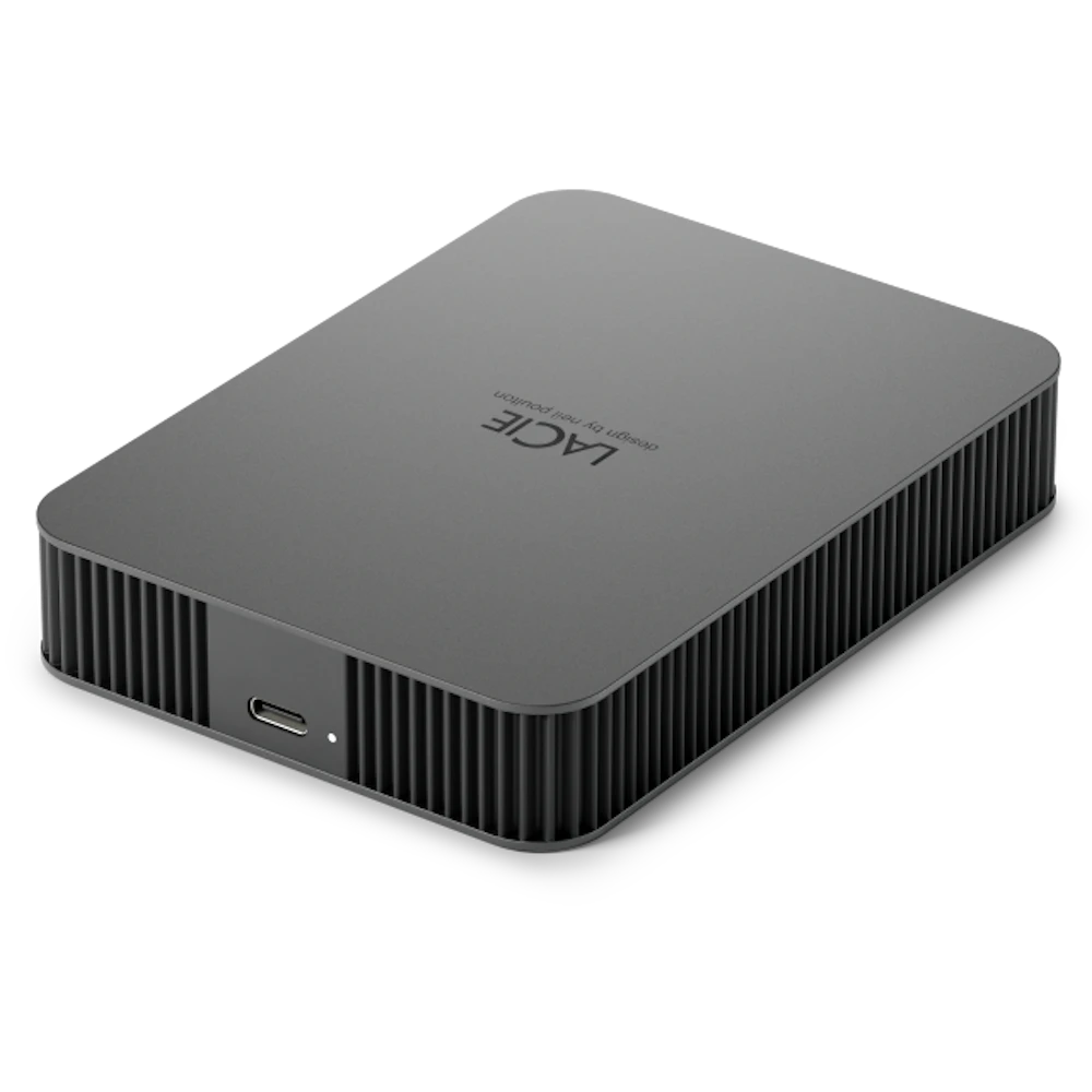 A large main feature product image of LaCie Mobile Drive Secure USB-C Portable HDD - 4TB Space Grey