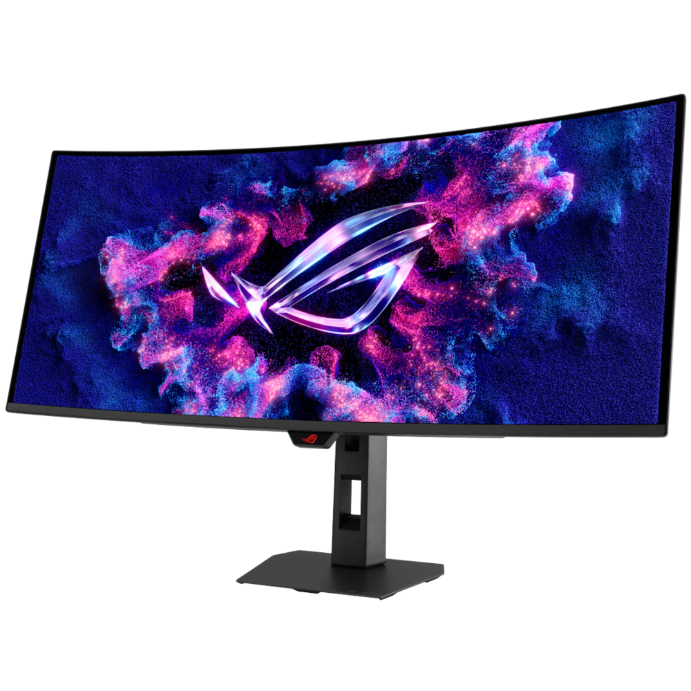 A large main feature product image of ASUS ROG Strix XG34WCDMS QD-OLED - 34" Curved 1440p 280Hz 0.03ms Gaming Monitor