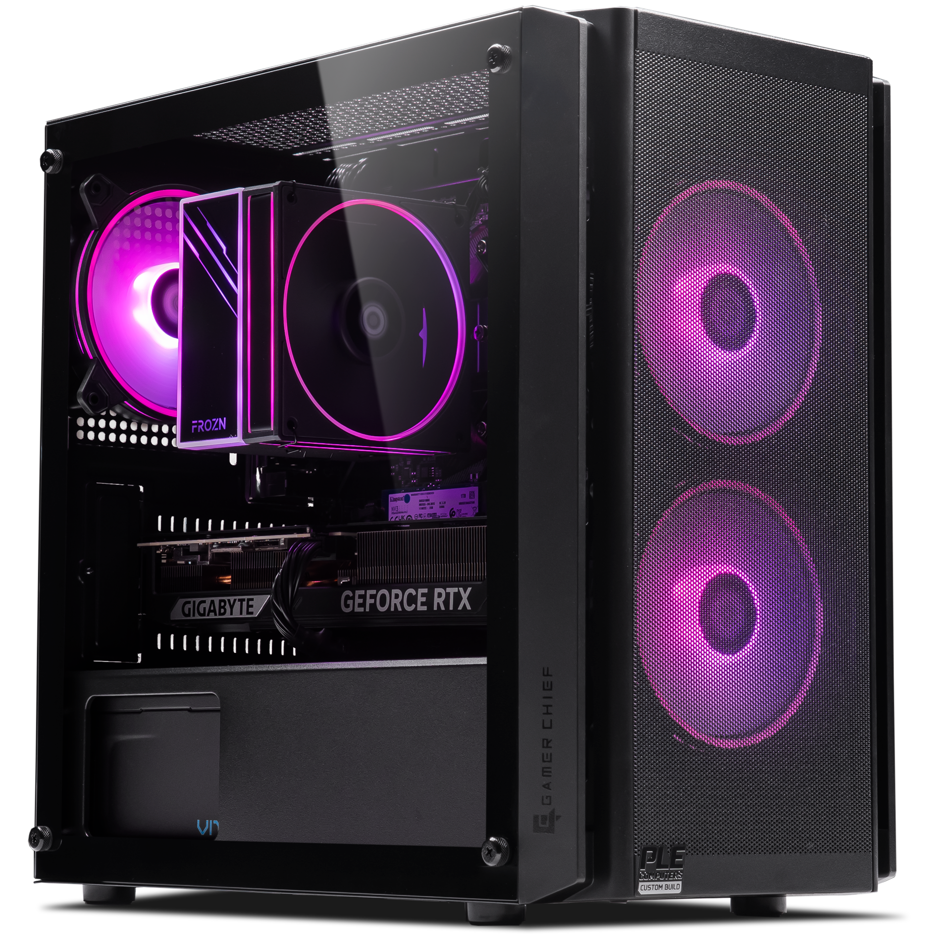 A large main feature product image of PLE Raven RTX 5070 Prebuilt Ready To Go Gaming PC