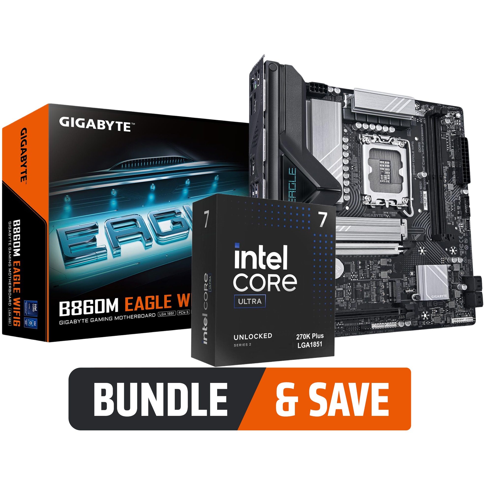 A large main feature product image of Gigabyte Intel Ultra 7 270K Plus Bundle
