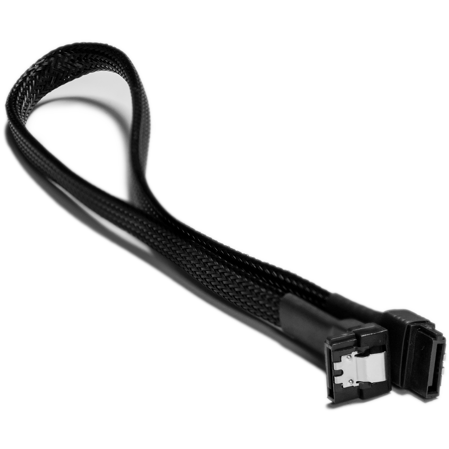 A large main feature product image of GamerChief SATA 45cm Sleeved Cable Latched 90 Degree (Black)