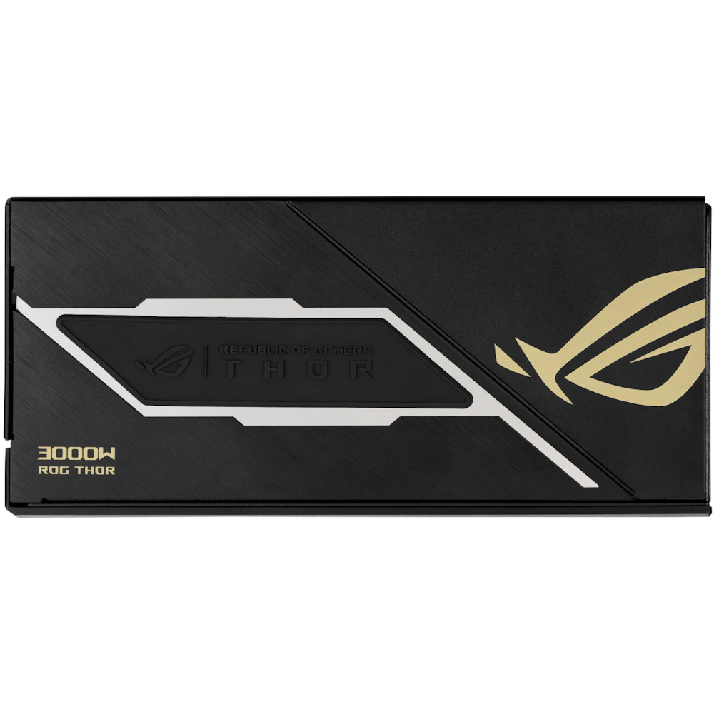 A large main feature product image of ASUS ROG Thor 3000W Titanium III PCIe 5.1 ATX Modular 15A PSU - Edition 20 w/ ROG Equalizer Cable