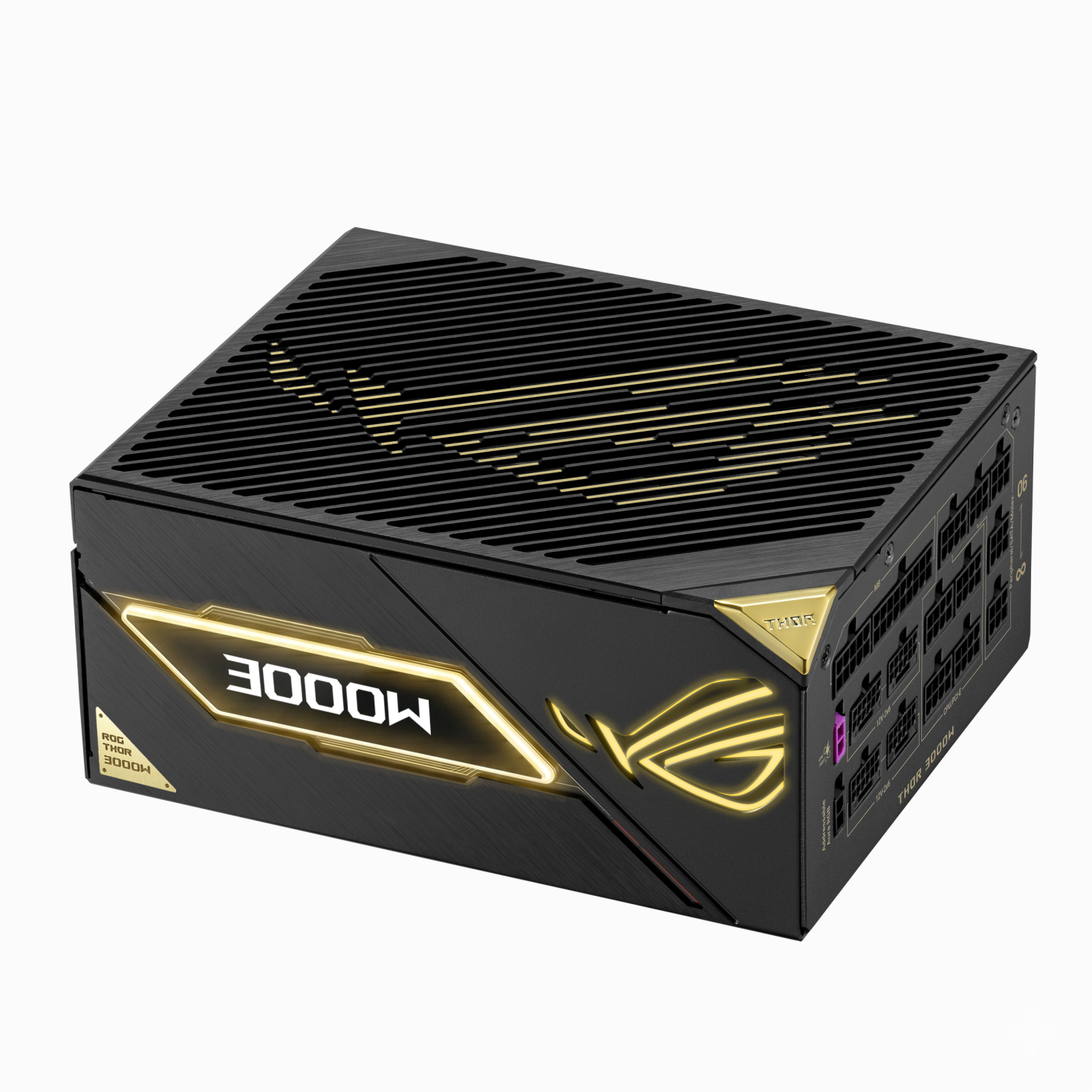 A large main feature product image of ASUS ROG Thor 3000W Titanium III PCIe 5.1 ATX Modular 15A PSU - Edition 20 w/ ROG Equalizer Cable