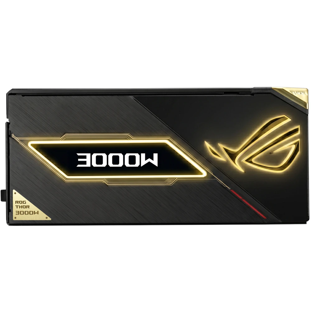 A large main feature product image of ASUS ROG Thor 3000W Titanium III PCIe 5.1 ATX Modular 15A PSU - Edition 20 w/ ROG Equalizer Cable