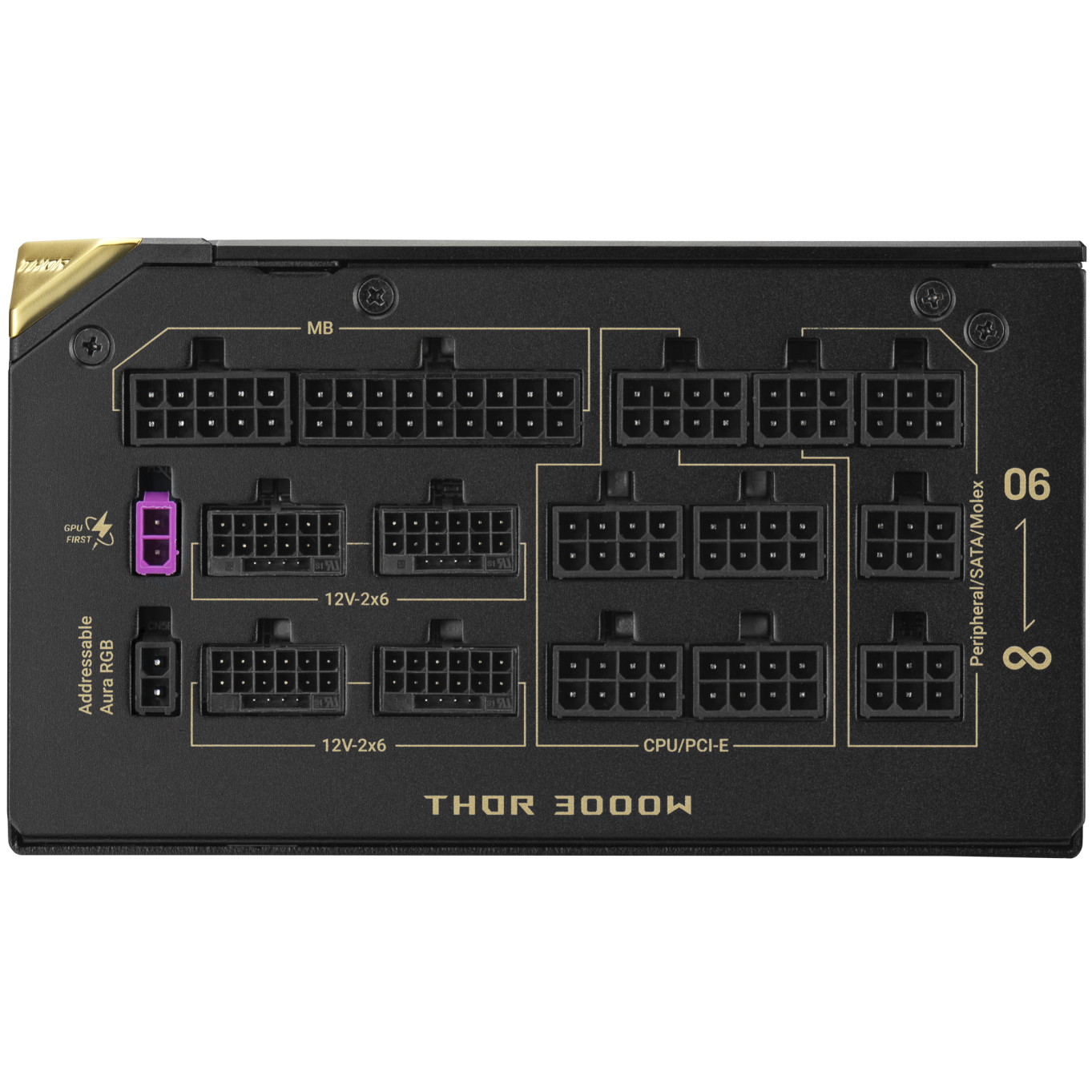 A large main feature product image of ASUS ROG Thor 3000W Titanium III PCIe 5.1 ATX Modular 15A PSU - Edition 20 w/ ROG Equalizer Cable