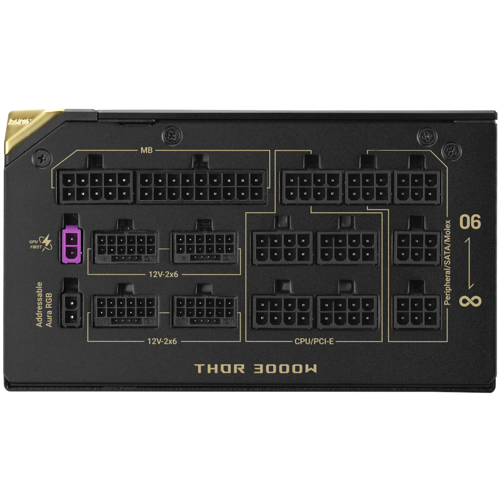 A large main feature product image of ASUS ROG Thor 3000W Titanium III PCIe 5.1 ATX Modular 15A PSU - Edition 20 w/ ROG Equalizer Cable