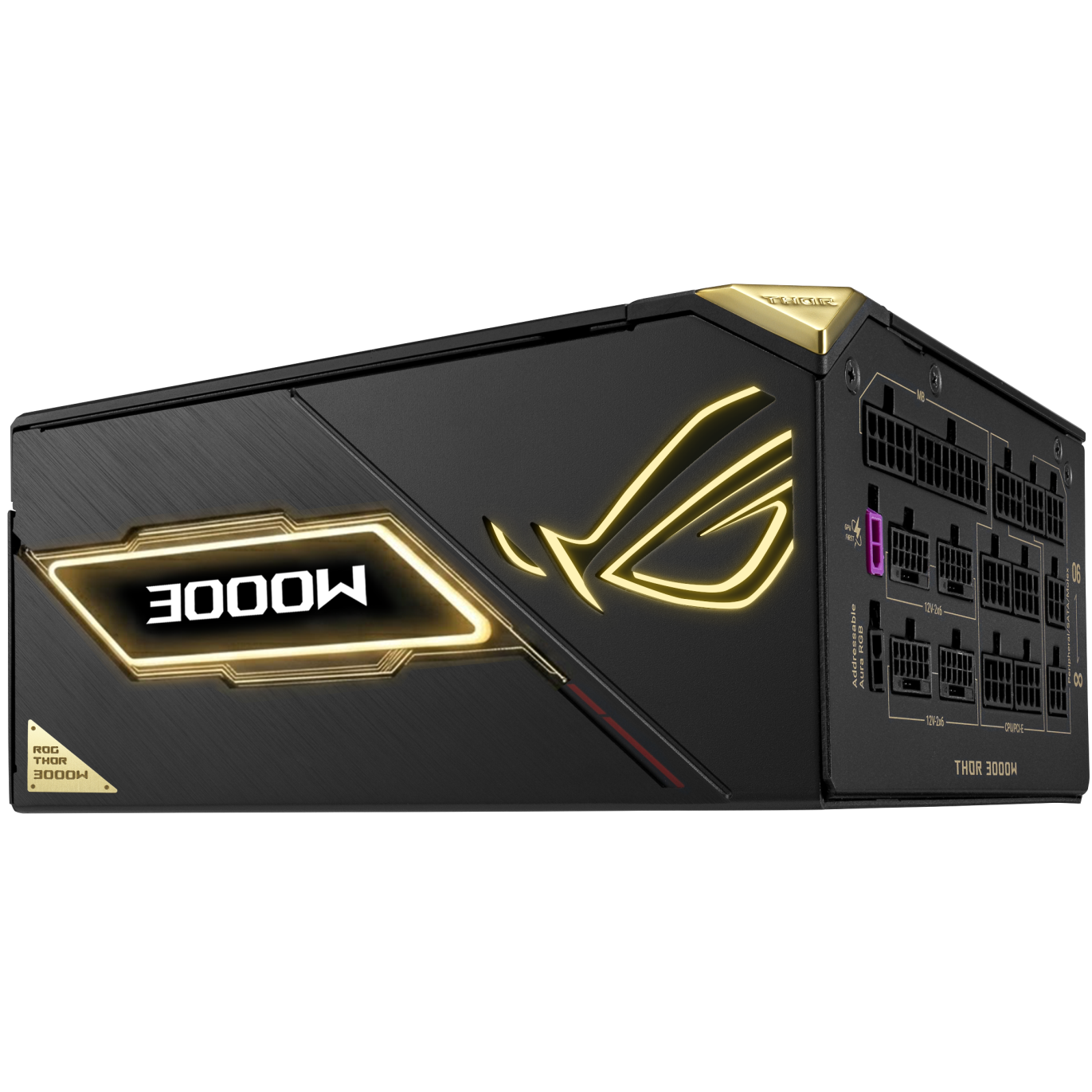 A large main feature product image of ASUS ROG Thor 3000W Titanium III PCIe 5.1 ATX Modular 15A PSU - Edition 20 w/ ROG Equalizer Cable