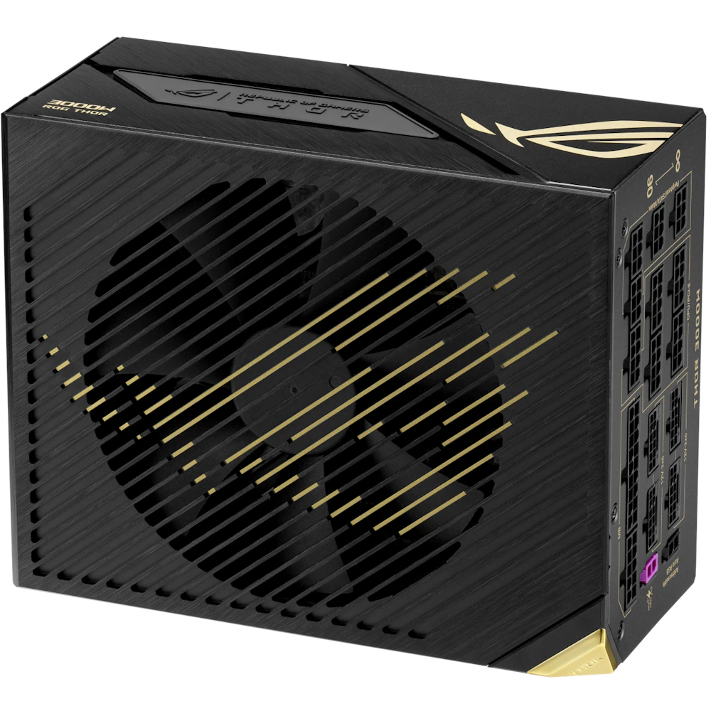 A large main feature product image of ASUS ROG Thor 3000W Titanium III PCIe 5.1 ATX Modular 15A PSU - Edition 20 w/ ROG Equalizer Cable