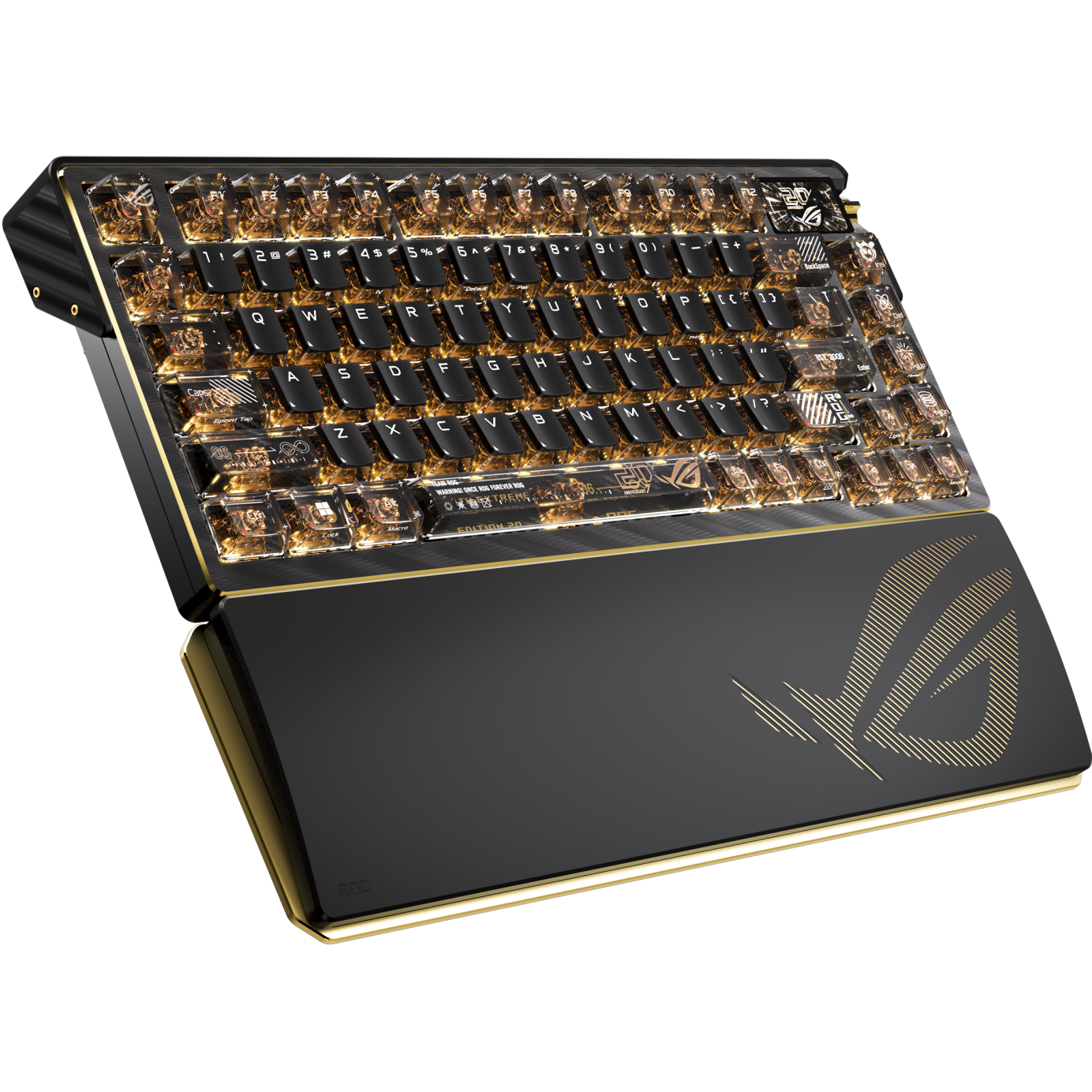A large main feature product image of ASUS ROG Azoth Extreme 75% Hot-Swap RGB Wireless Mechanical Keyboard - Edition 20 Snow Switch