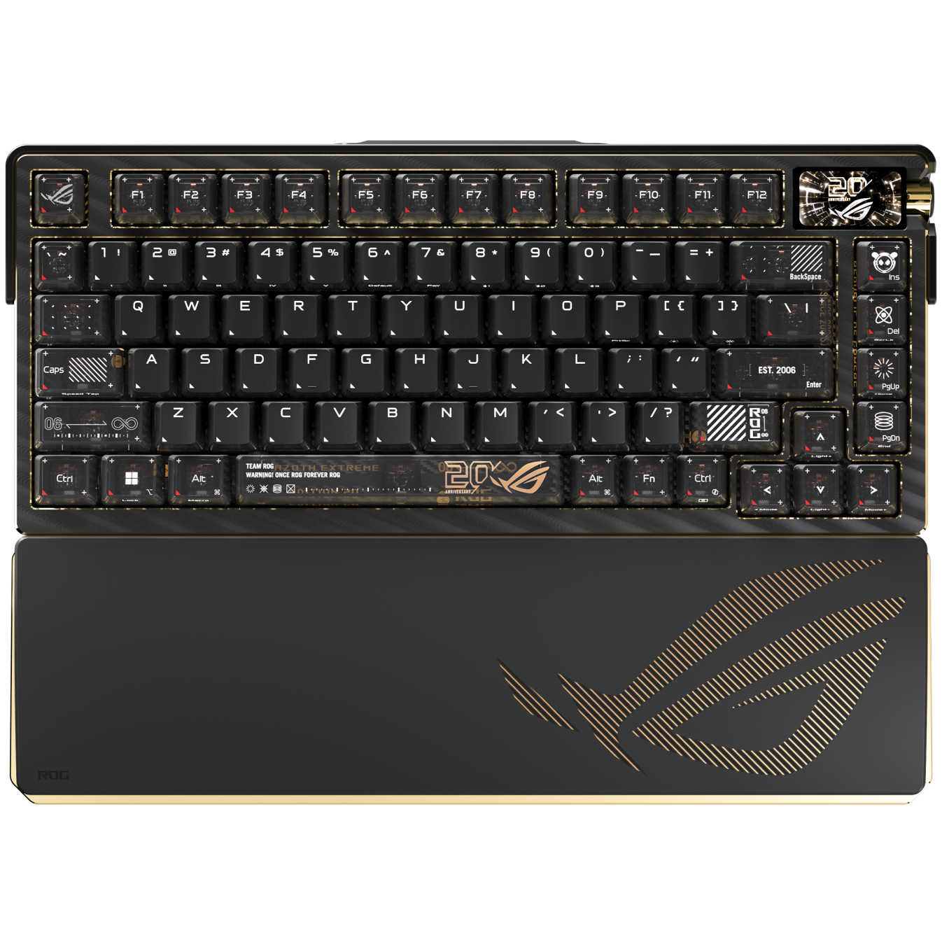 A large main feature product image of ASUS ROG Azoth Extreme 75% Hot-Swap RGB Wireless Mechanical Keyboard - Edition 20 Snow Switch