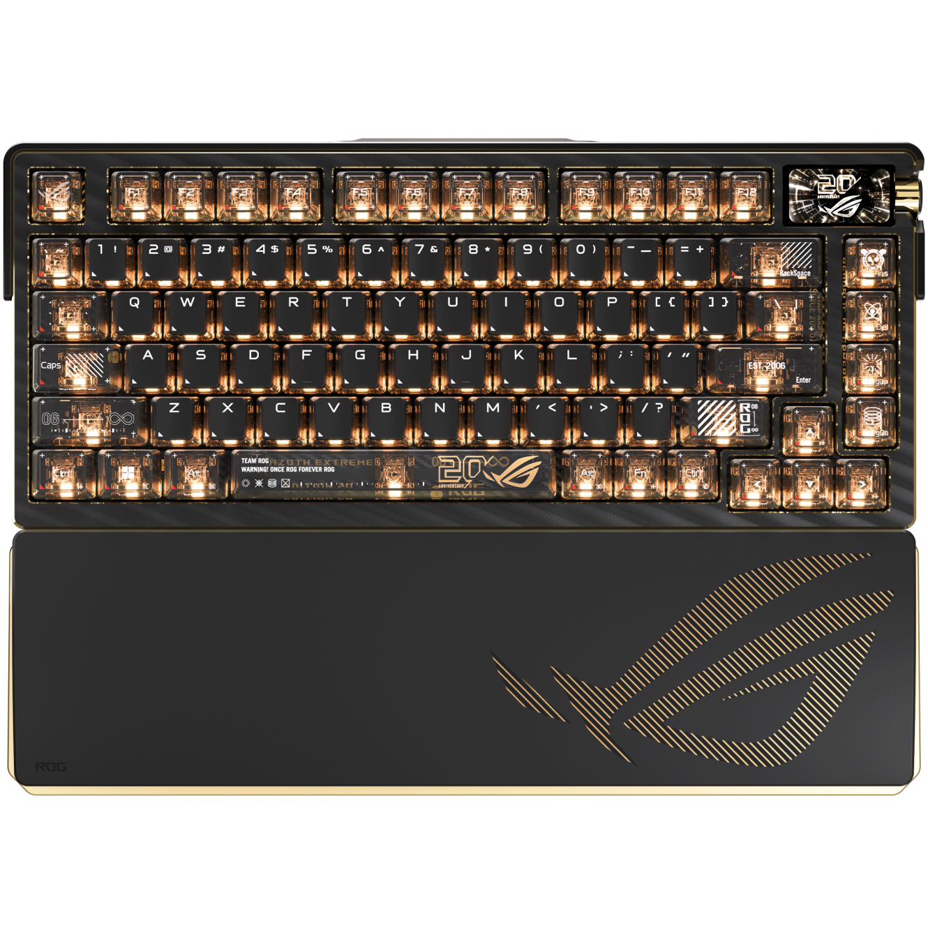 A large main feature product image of ASUS ROG Azoth Extreme 75% Hot-Swap RGB Wireless Mechanical Keyboard - Edition 20 Storm Switch