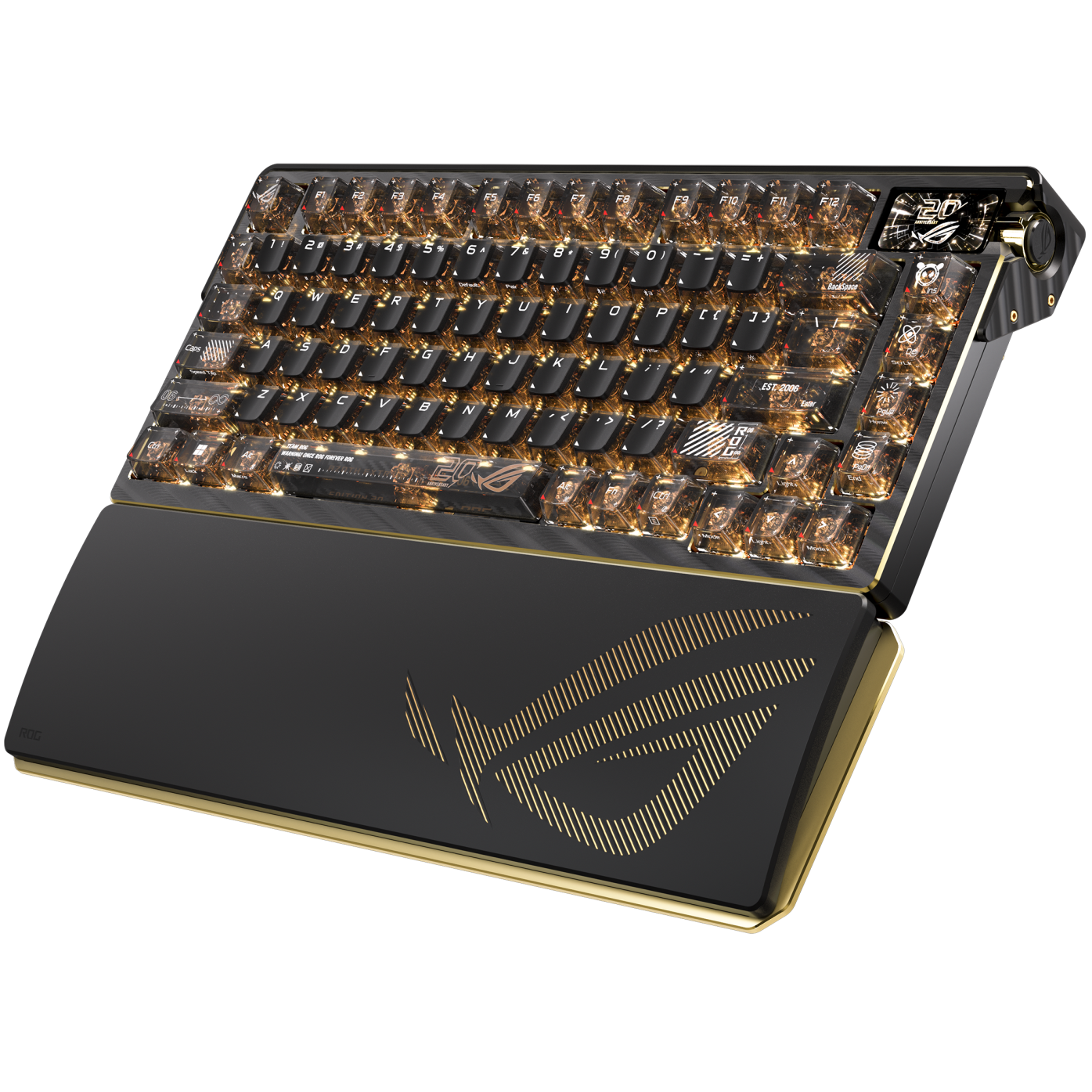 A large main feature product image of ASUS ROG Azoth Extreme 75% Hot-Swap RGB Wireless Mechanical Keyboard - Edition 20 Storm Switch
