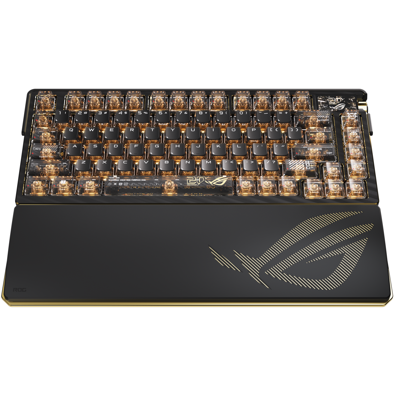 A large main feature product image of ASUS ROG Azoth Extreme 75% Hot-Swap RGB Wireless Mechanical Keyboard - Edition 20 Storm Switch