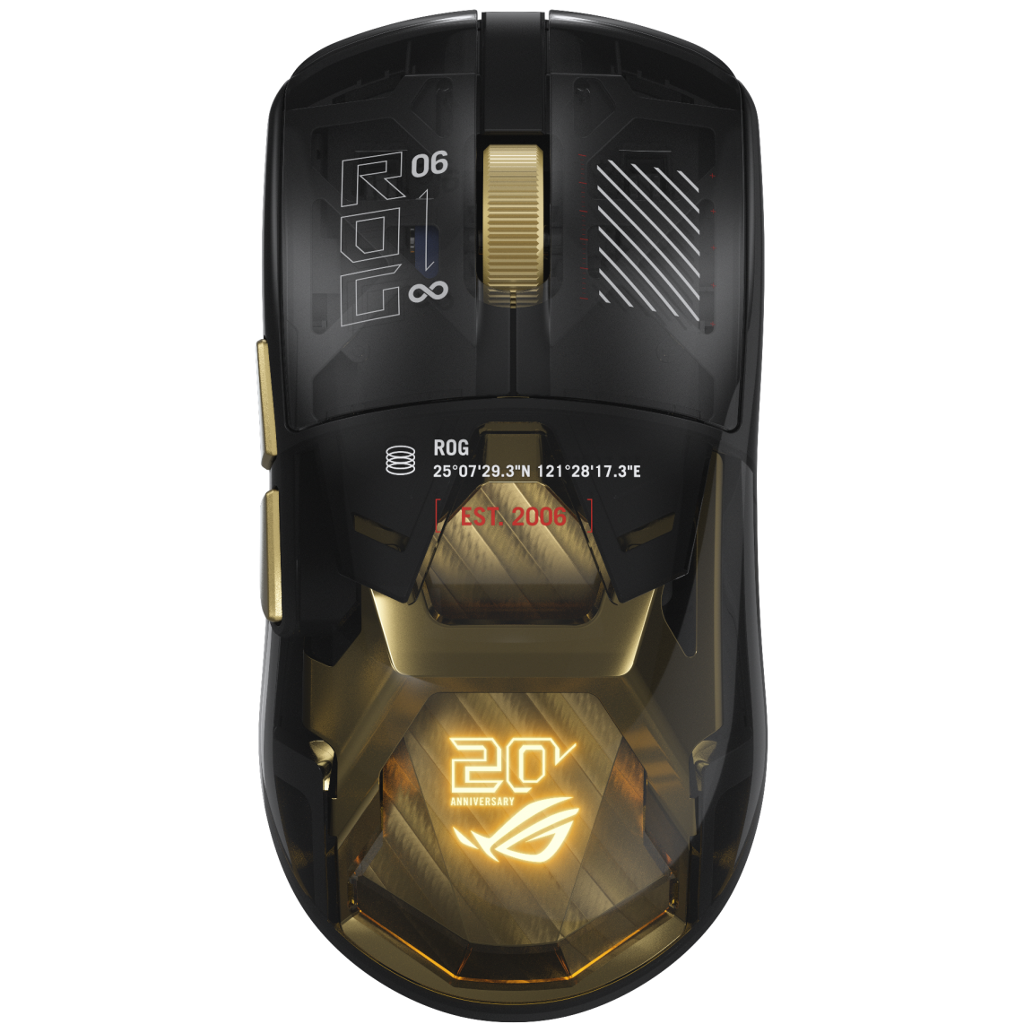 A large main feature product image of ASUS ROG Harpe II Extreme 82g Gaming Mouse - Edition 20