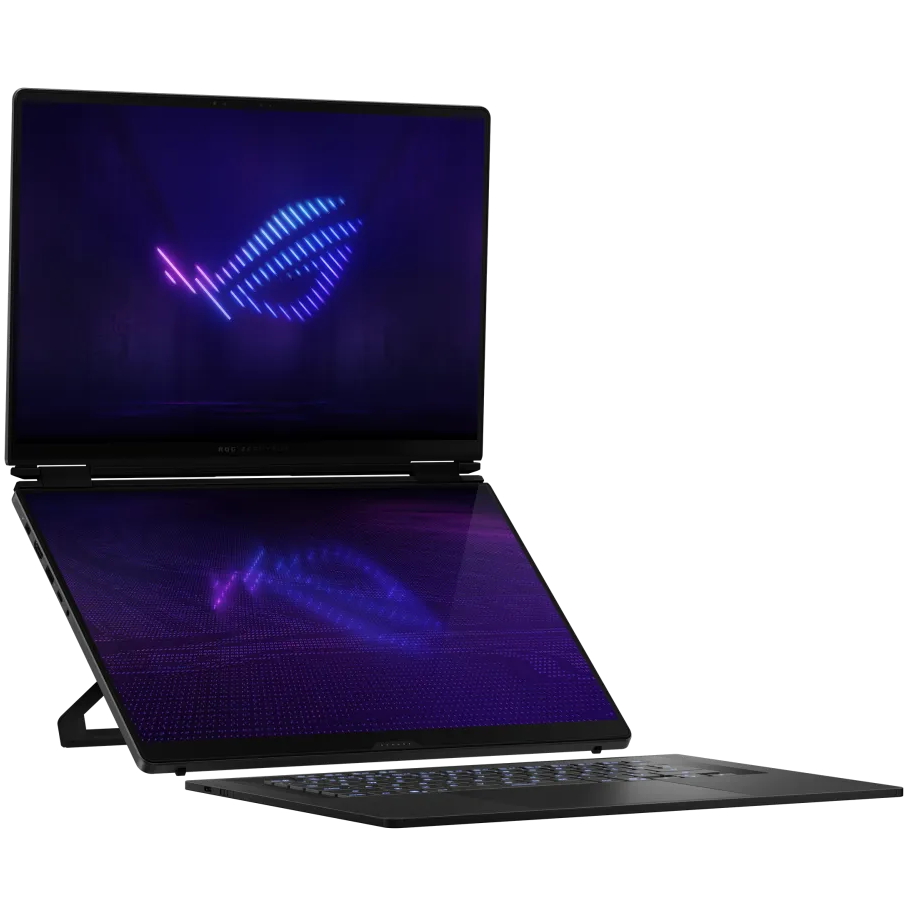 A large main feature product image of ASUS ROG Zephyus Duo (GX651) - Dual 16" 3K OLED 120Hz Touch, Ultra 9 386H, RTX 5070 Ti, 32GB/1TB - Win 11 Gaming Notebook
