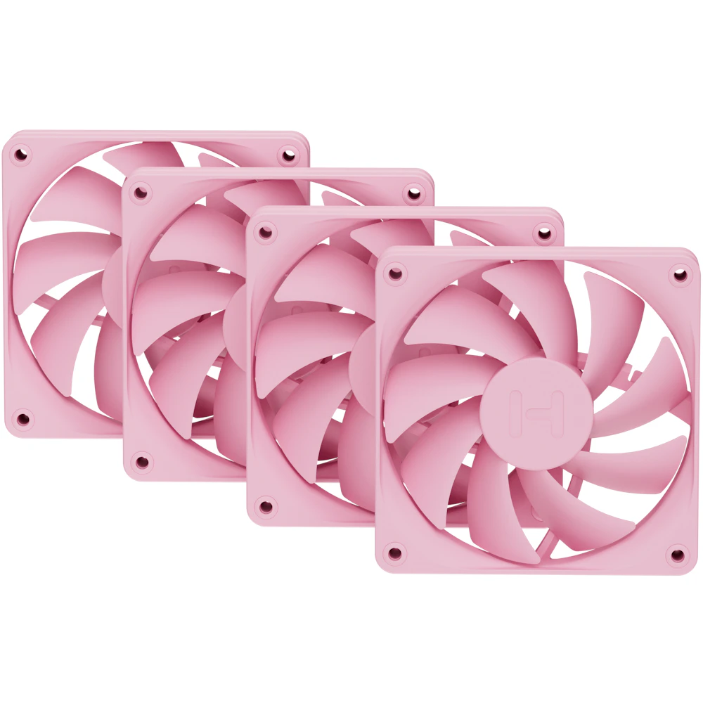 A large main feature product image of EX-DEMO HYTE FA12 120mm PWM Fan 4-Pack (Strawberry Milk)