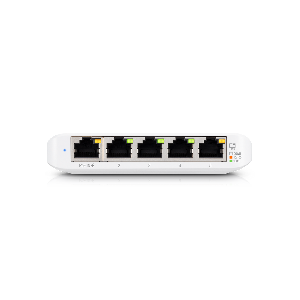 A large main feature product image of EX-DEMO Ubiquiti Unifi Flex Mini 5-Port 1GbE Layer 2 Switch