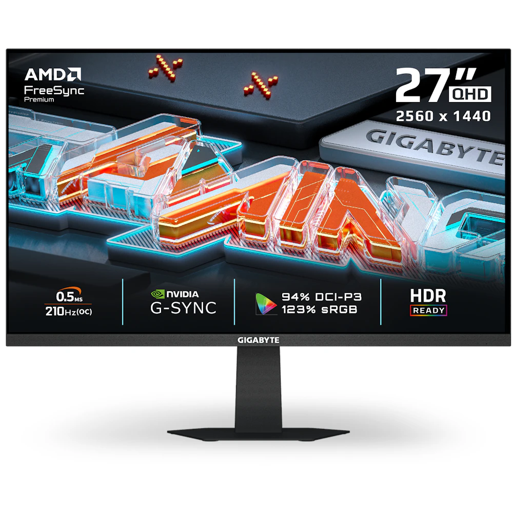A large main feature product image of Gigabyte G27Q20 - 27" 1440p 200Hz 0.5ms SS IPS Gaming Monitor