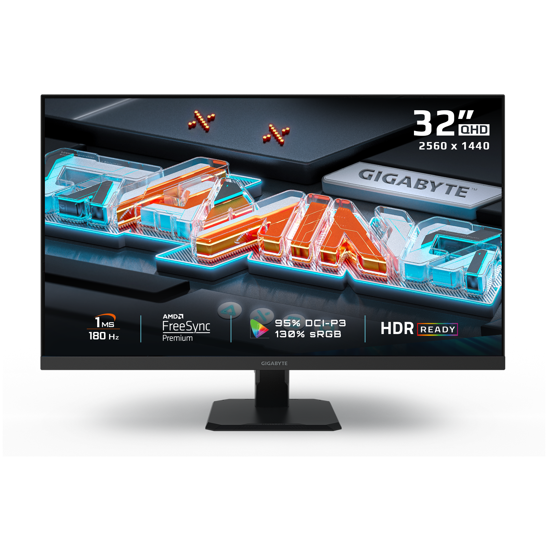 A large main feature product image of Gigabyte GS32QA - 32"  1440p 180Hz SS IPS Gaming Monitor