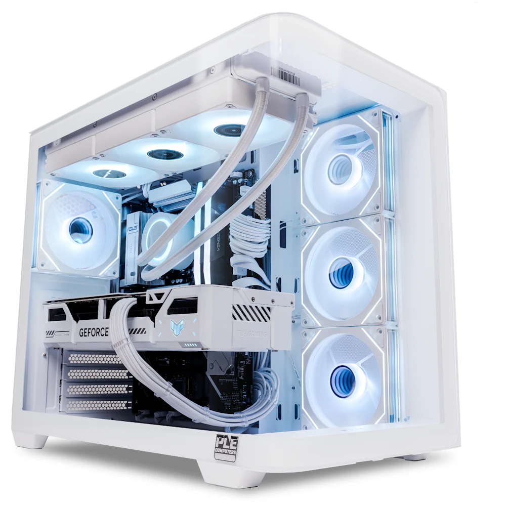 A large main feature product image of EX-DEMO PLE Blizzard RTX 5070 Ti Prebuilt Ready To Go Gaming PC