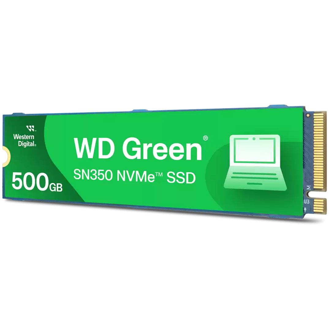 A large main feature product image of WD Green SN350 PCIe Gen3 NVMe M.2 SSD - 500GB