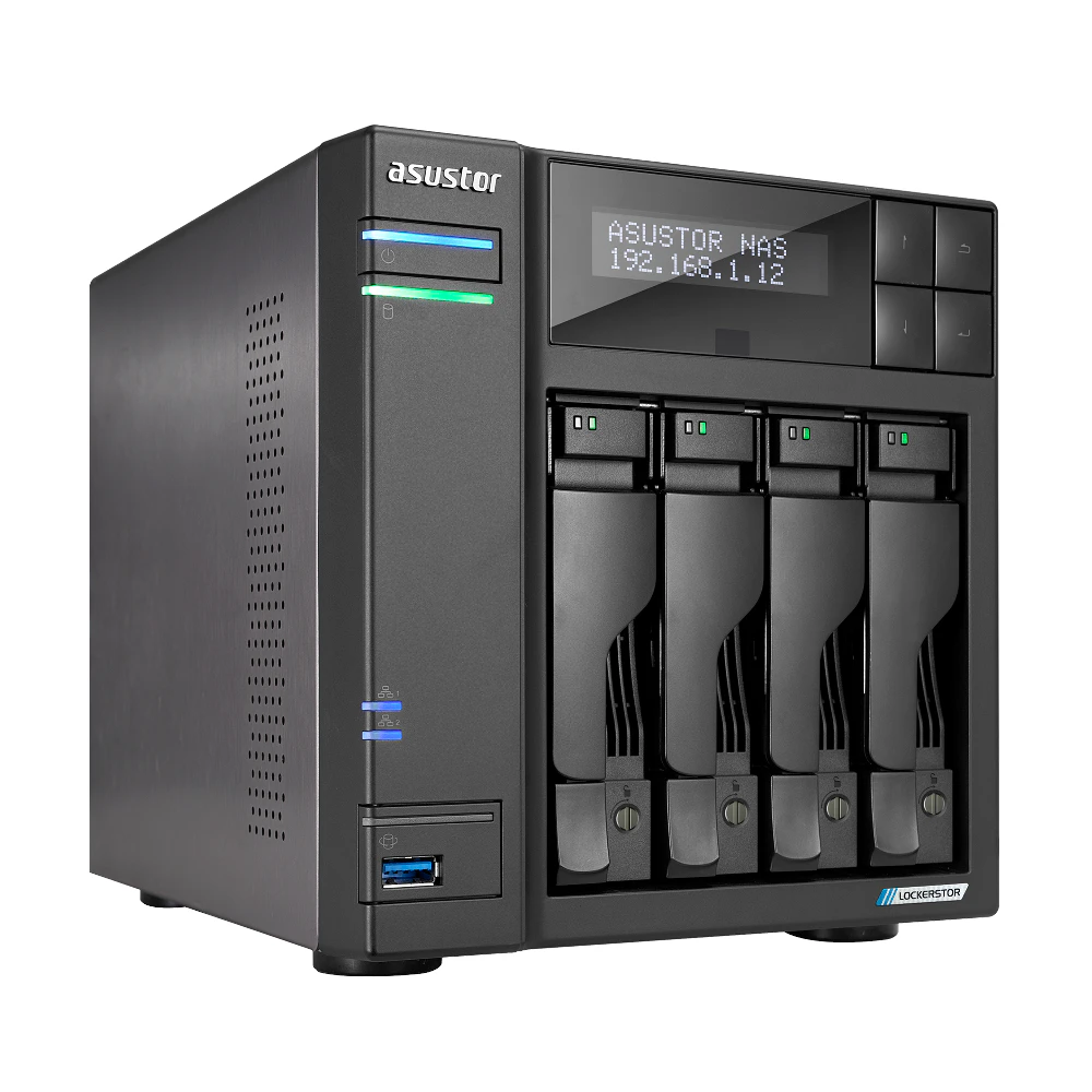 A large main feature product image of Asustor Lockerstor 2 Gen2+ 4 Bay NAS - 2.0GHz Quad-Core, 4GB RAM, 2x 5GbE