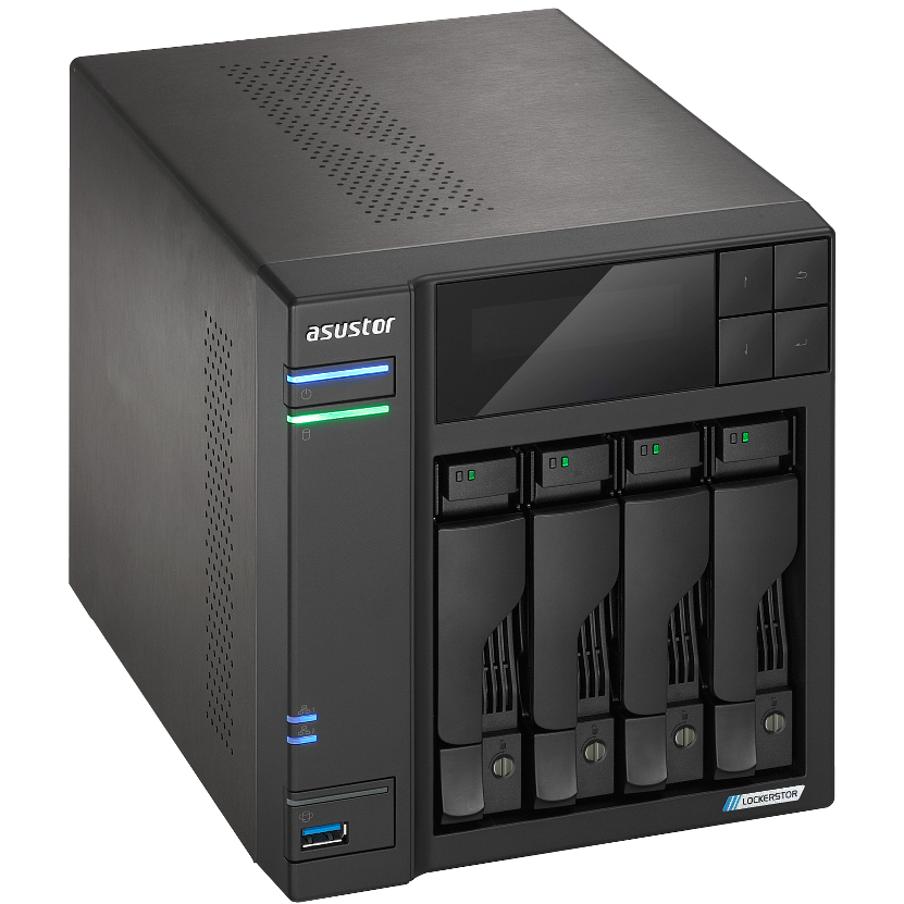 A large main feature product image of Asustor Lockerstor 2 Gen2+ 4 Bay NAS - 2.0GHz Quad-Core, 4GB RAM, 2x 5GbE