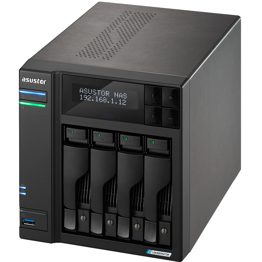 A large main feature product image of Asustor Lockerstor 2 Gen2+ 4 Bay NAS - 2.0GHz Quad-Core, 4GB RAM, 2x 5GbE