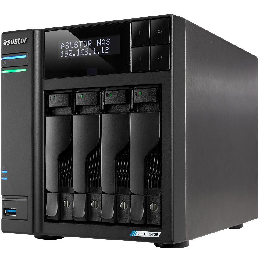 A large main feature product image of Asustor Lockerstor 2 Gen2+ 4 Bay NAS - 2.0GHz Quad-Core, 4GB RAM, 2x 5GbE