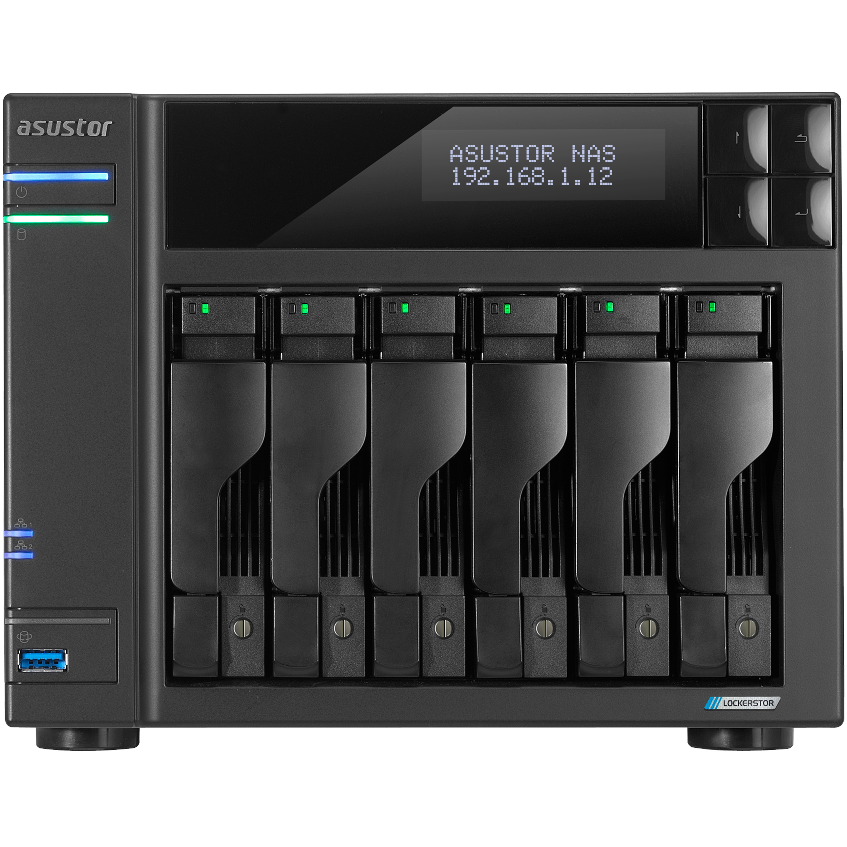 A large main feature product image of Asustor Lockerstor 6 Gen2 6 Bay NAS - 2.0GHz Quad-Core, 8GB RAM, 2x 2.5GbE