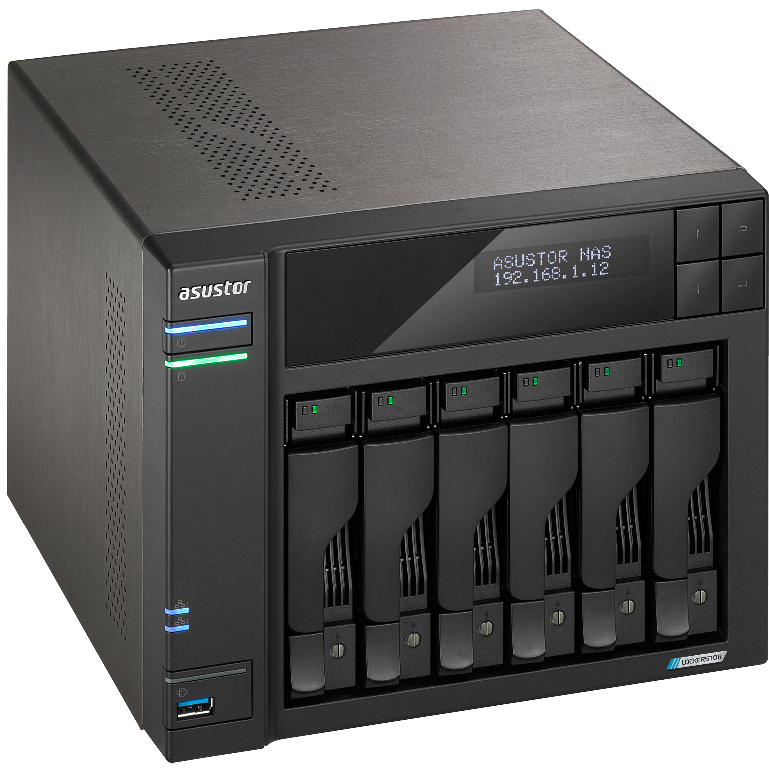 A large main feature product image of Asustor Lockerstor 6 Gen2 6 Bay NAS - 2.0GHz Quad-Core, 8GB RAM, 2x 2.5GbE