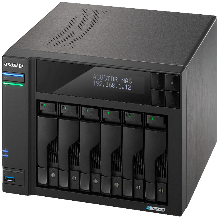 A large main feature product image of Asustor Lockerstor 6 Gen2 6 Bay NAS - 2.0GHz Quad-Core, 8GB RAM, 2x 2.5GbE