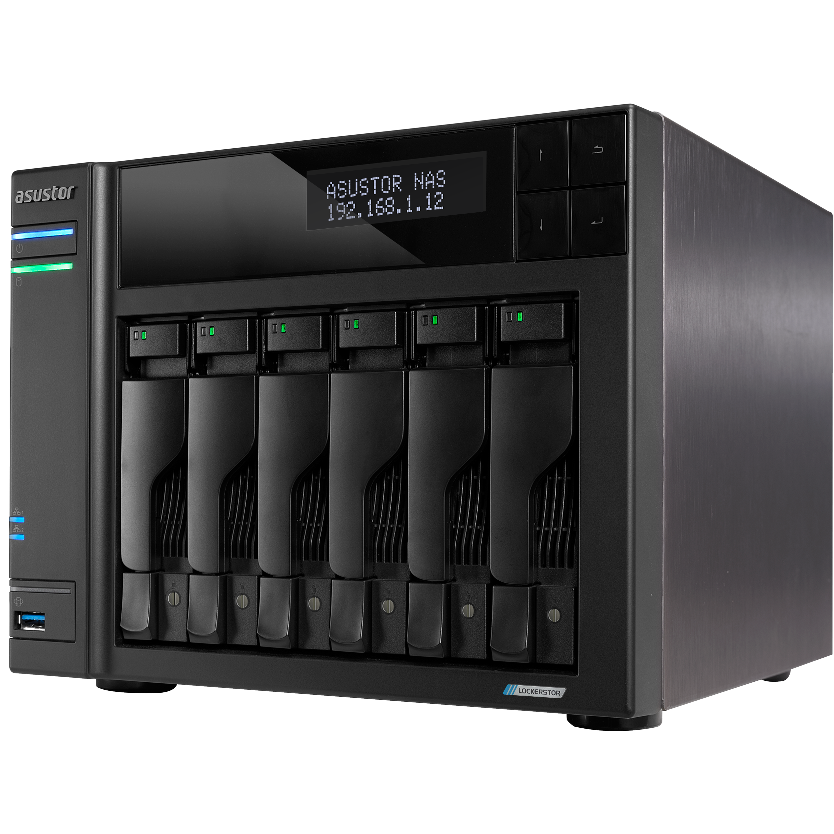A large main feature product image of Asustor Lockerstor 6 Gen2 6 Bay NAS - 2.0GHz Quad-Core, 8GB RAM, 2x 2.5GbE