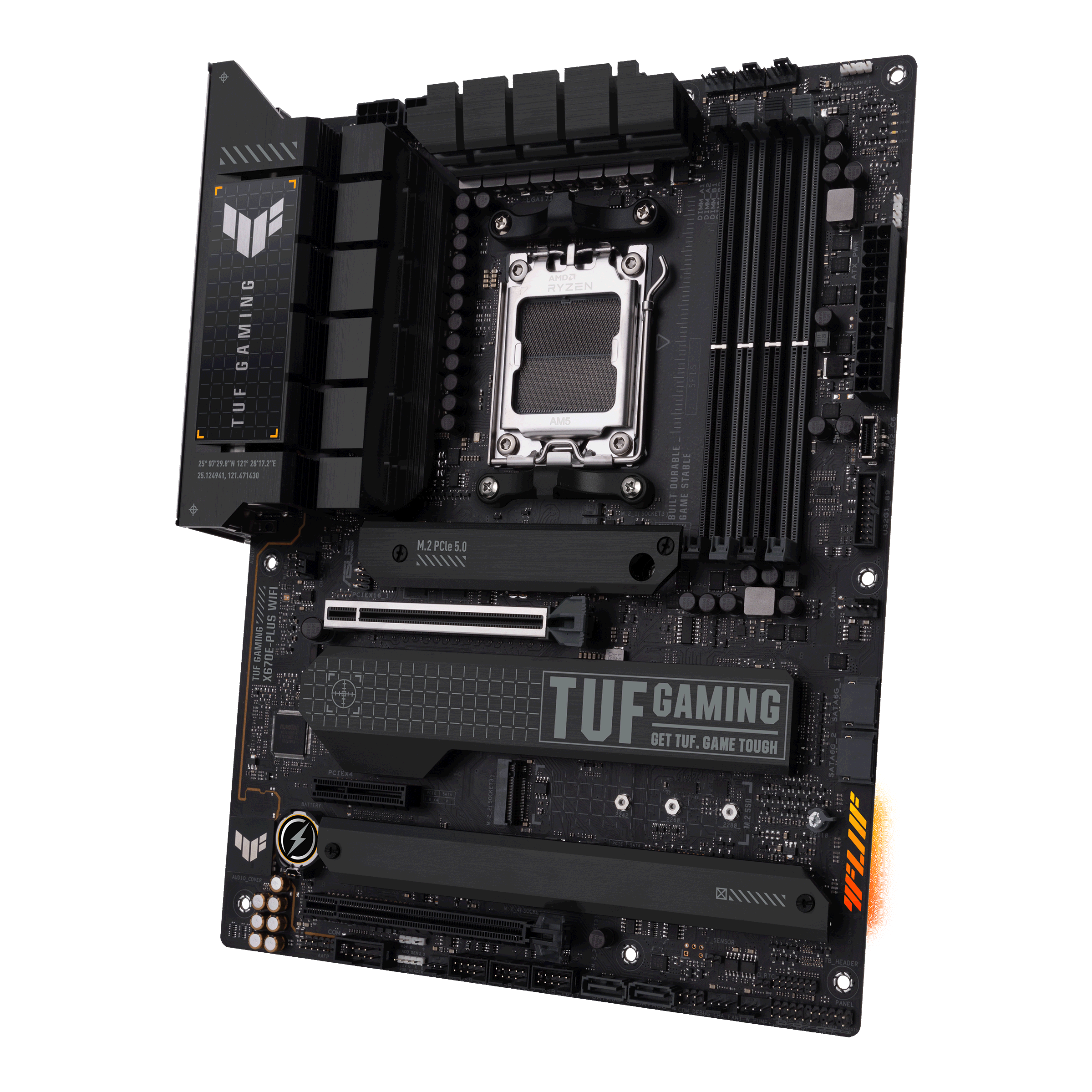 A large main feature product image of EX-DEMO ASUS TUF Gaming X670E-Plus WiFi AM5 ATX Desktop Motherboard