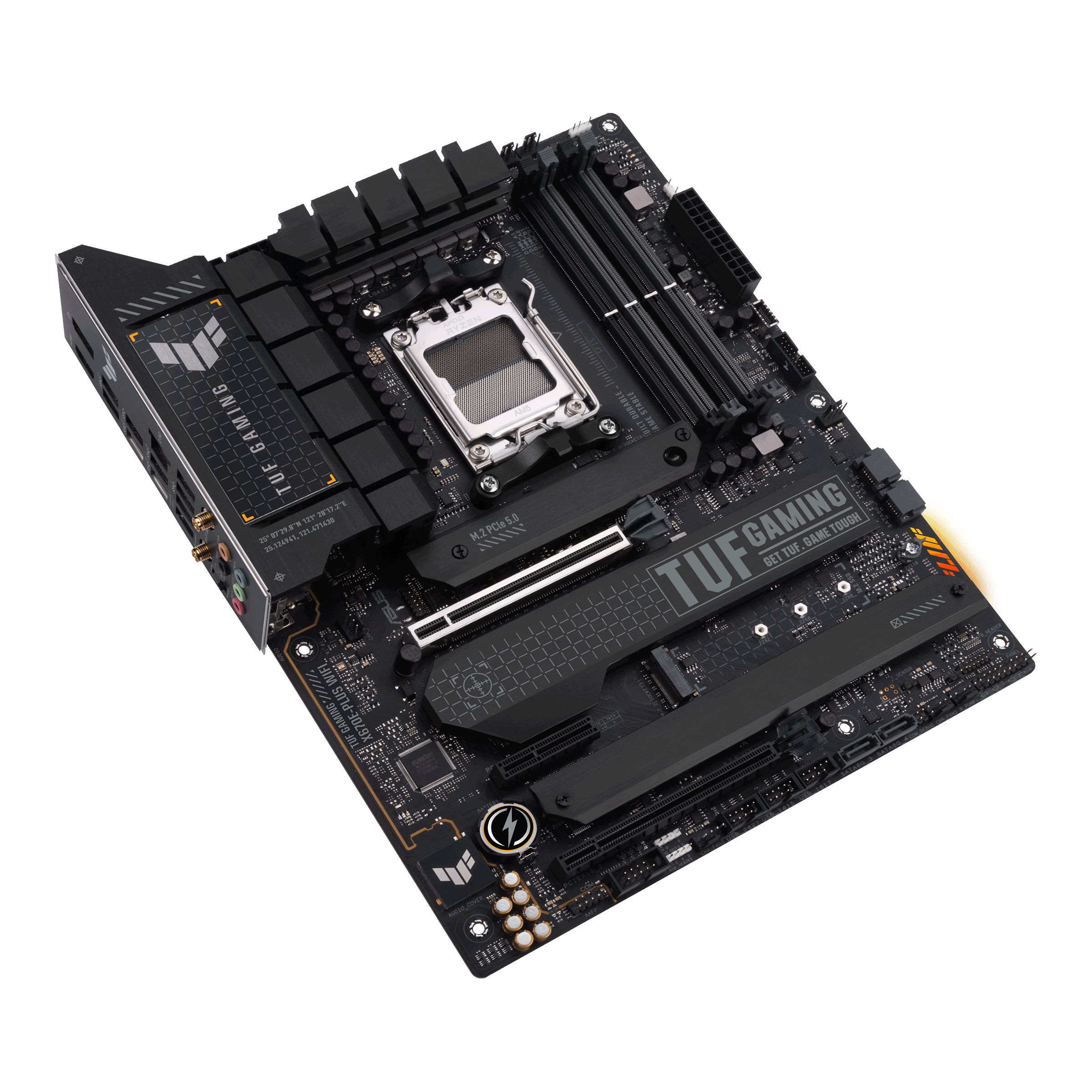 A large main feature product image of EX-DEMO ASUS TUF Gaming X670E-Plus WiFi AM5 ATX Desktop Motherboard