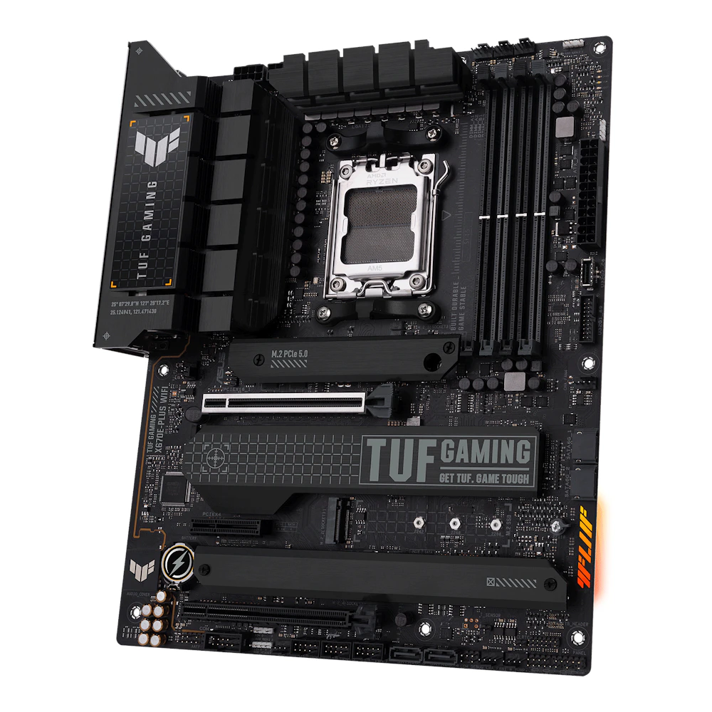 A large main feature product image of EX-DEMO ASUS TUF Gaming X670E-Plus WiFi AM5 ATX Desktop Motherboard