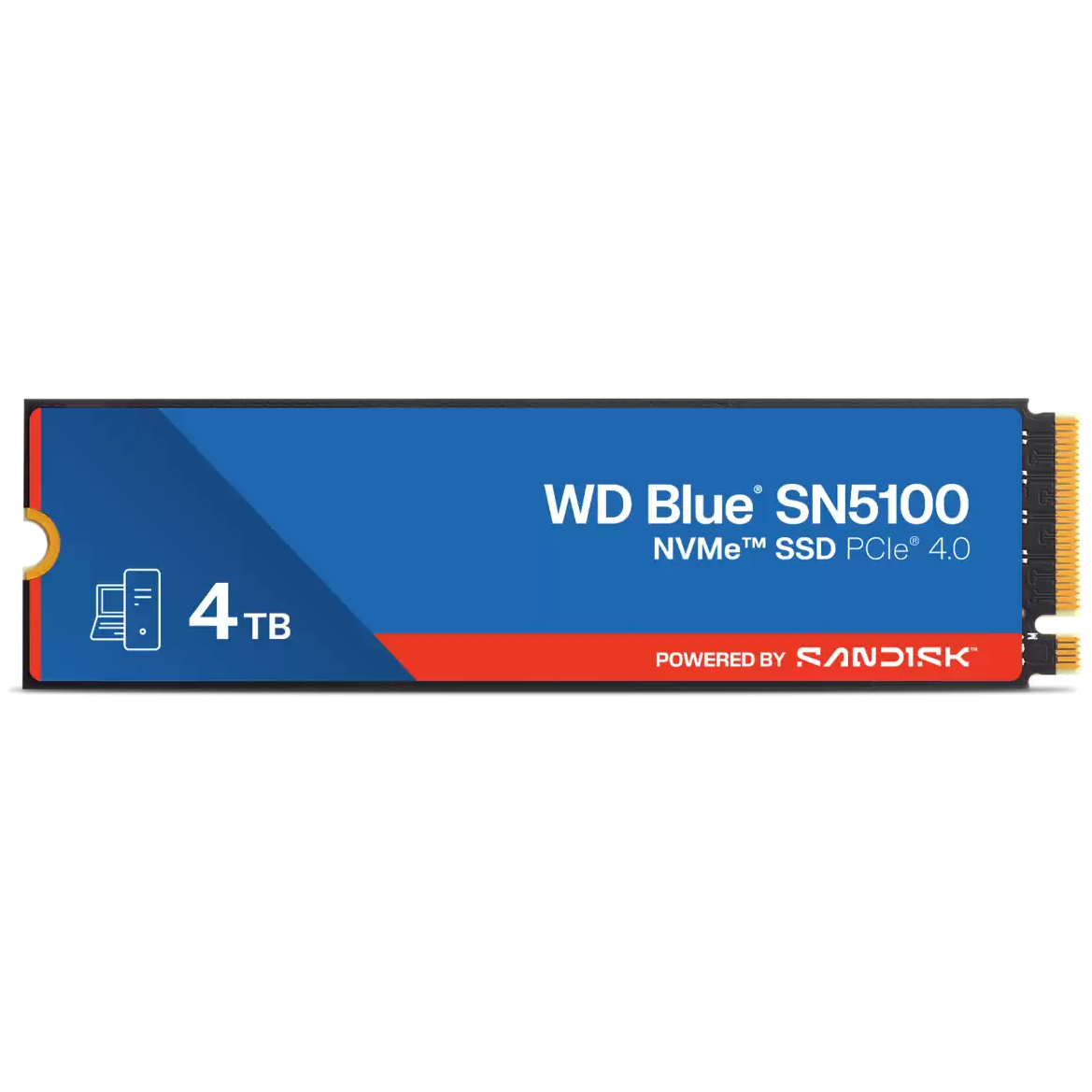 A large main feature product image of WD Blue SN5100 PCIe Gen4 NVMe M.2 SSD - 4TB