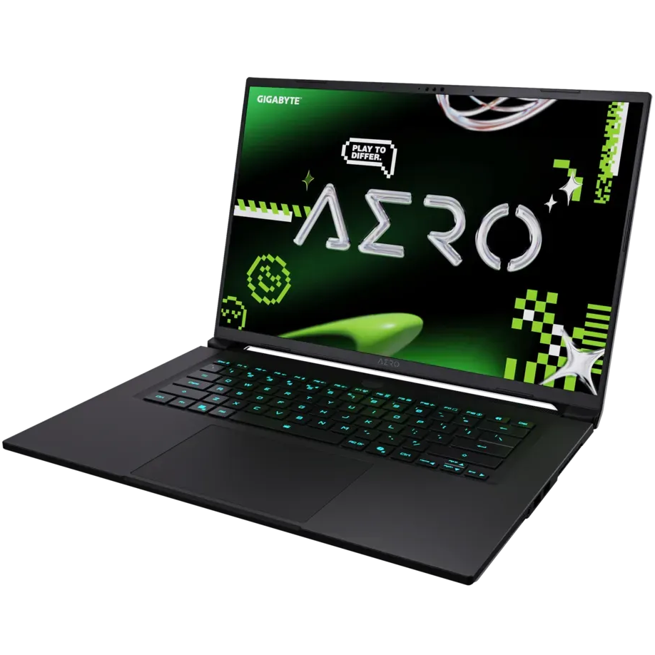 A large main feature product image of Gigabyte AERO X16 (3TH) - 16" 165Hz, Ryzen 7 260, RTX 5050, 16GB/512GB - Win 11 Gaming Notebook (Lunar White)
