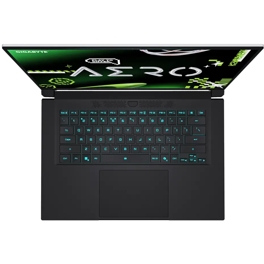 A large main feature product image of Gigabyte AERO X16 (3TH) - 16" 165Hz, Ryzen 7 260, RTX 5050, 16GB/512GB - Win 11 Gaming Notebook (Lunar White)